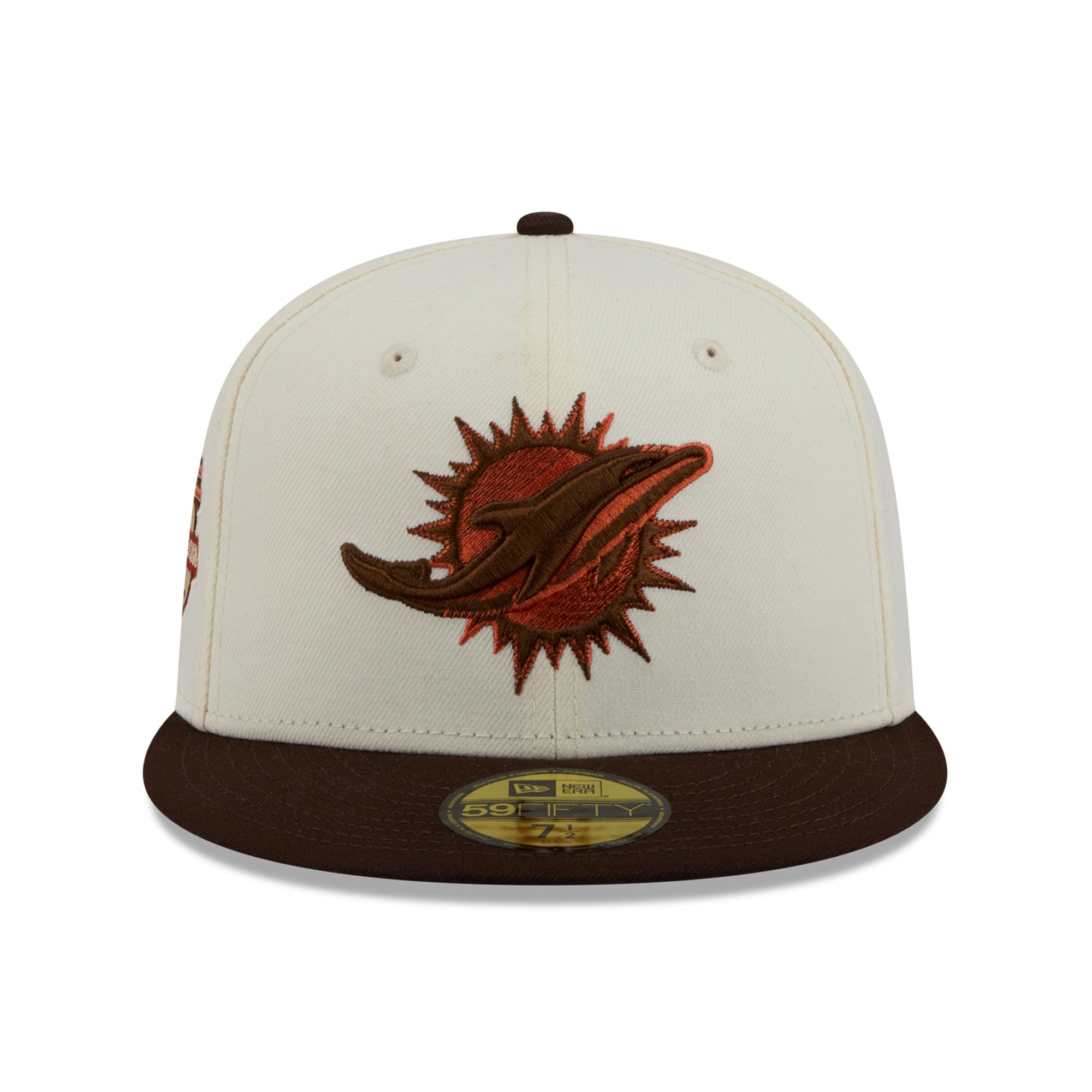 Casquette ajustée New Era 59FIFTY pour homme, couleur crème/marron, Miami Dolphins, motif citrouille épicée