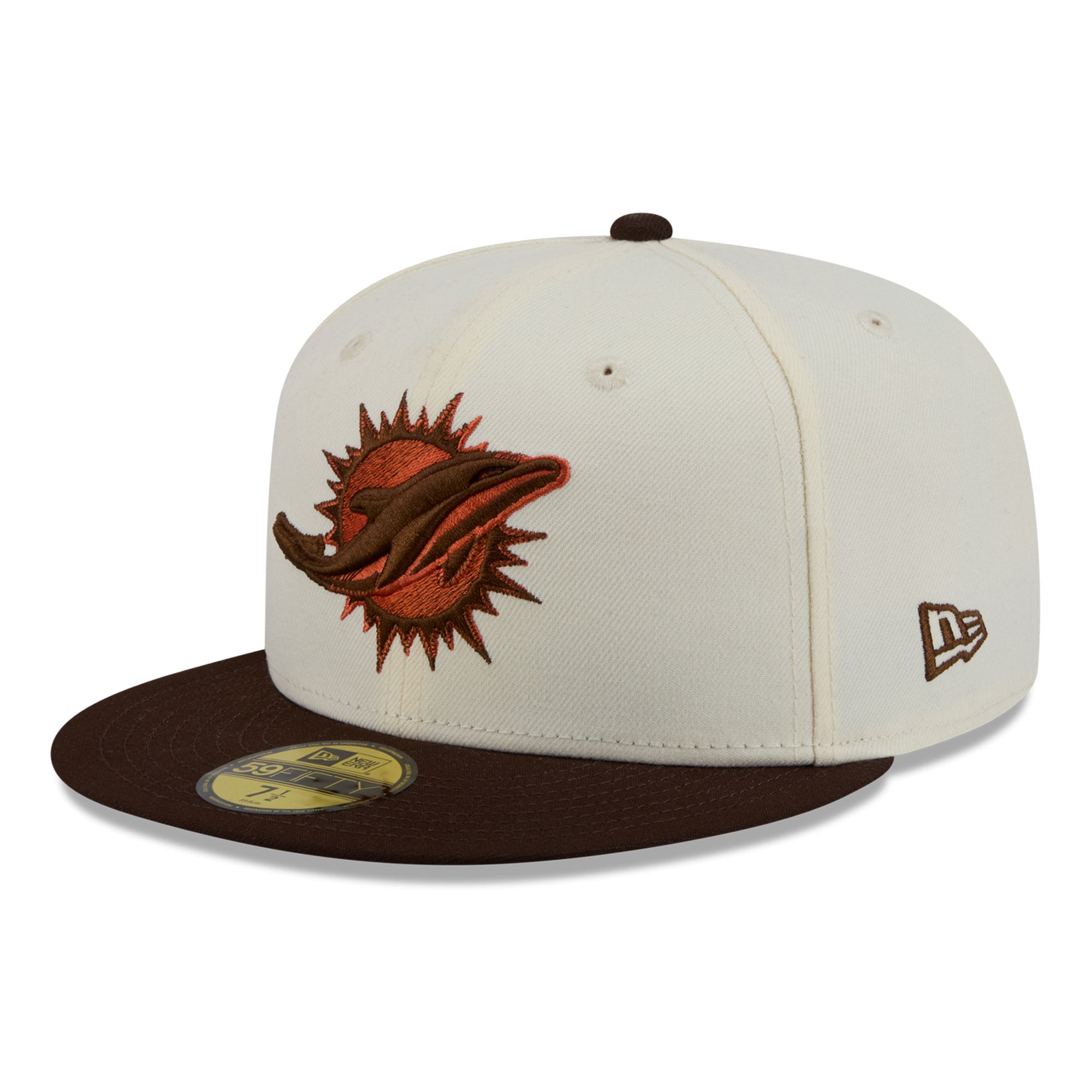 Casquette ajustée New Era 59FIFTY pour homme, couleur crème/marron, Miami Dolphins, motif citrouille épicée
