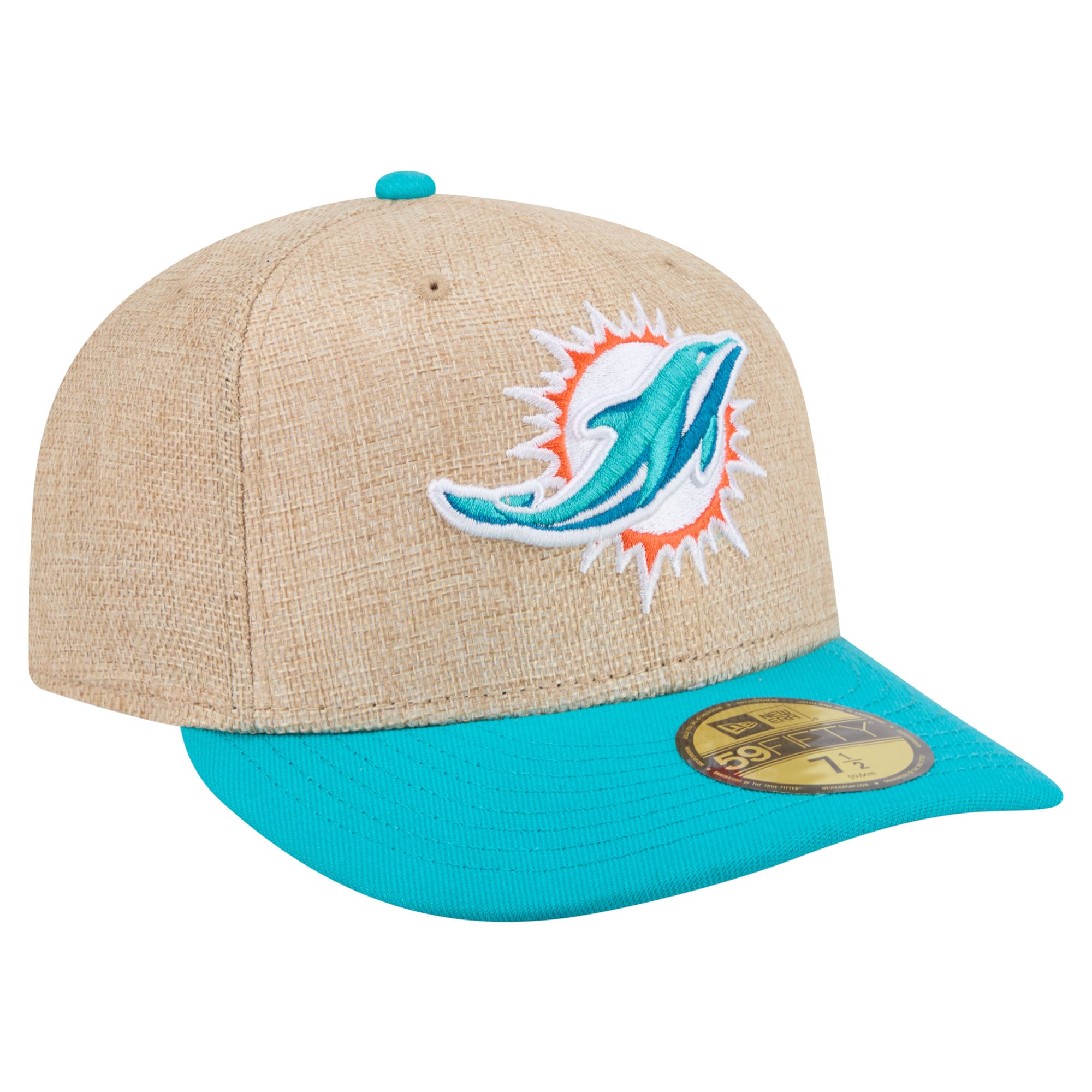 Casquette ajustée New Era 59FIFTY pour homme, coloris naturel/turquoise, Miami Dolphins.