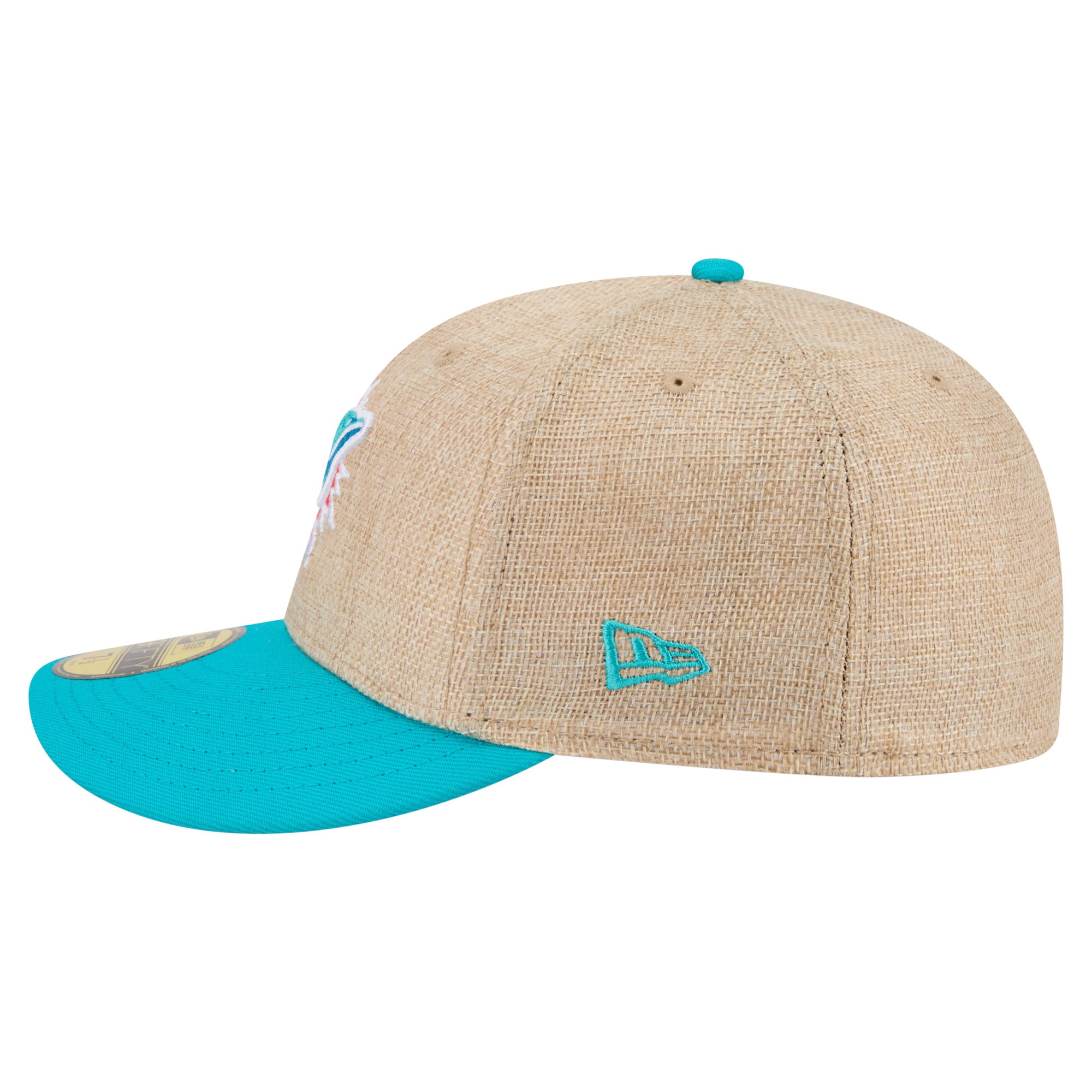 Casquette ajustée New Era 59FIFTY pour homme, coloris naturel/turquoise, Miami Dolphins.