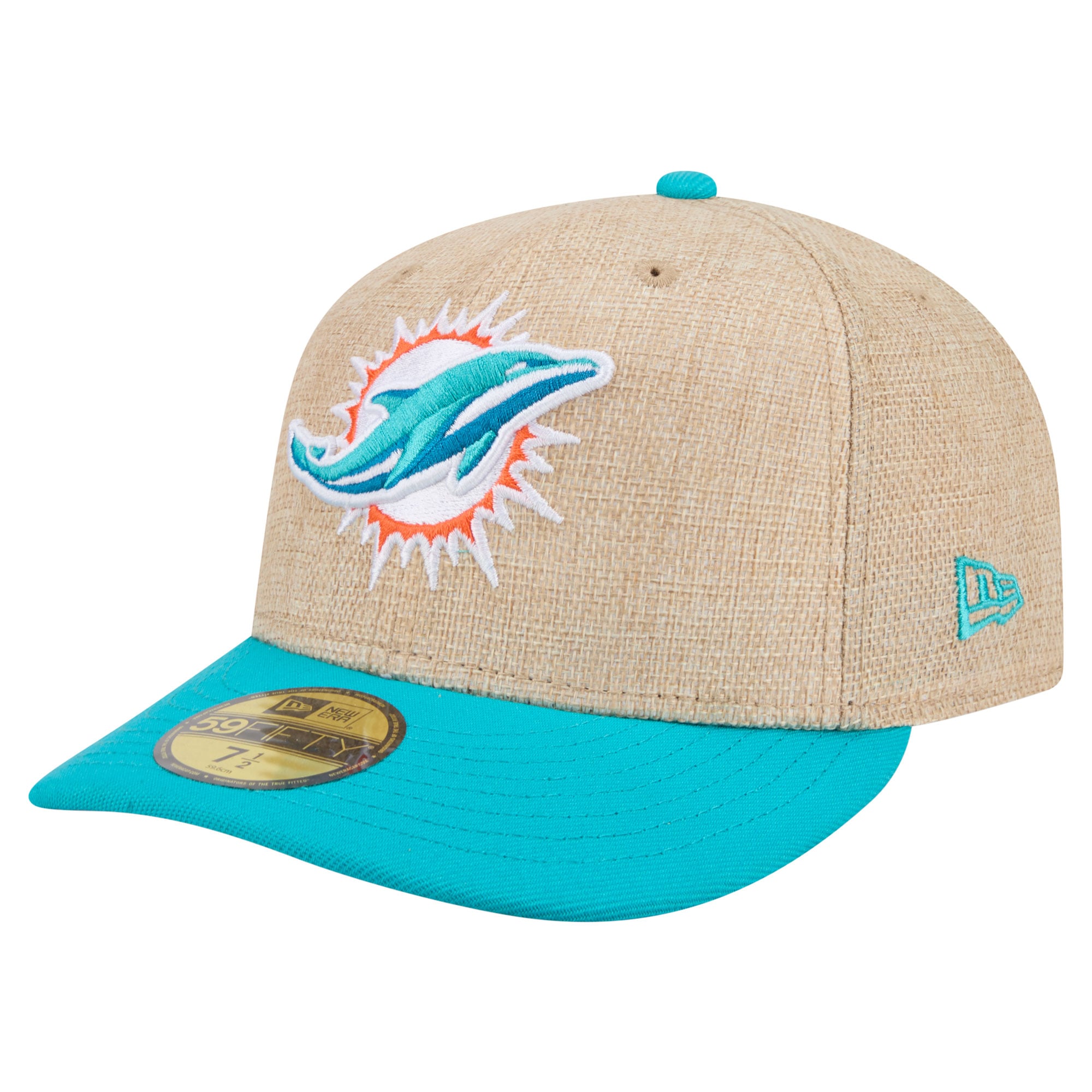 Casquette ajustée New Era 59FIFTY pour homme, coloris naturel/turquoise, Miami Dolphins.