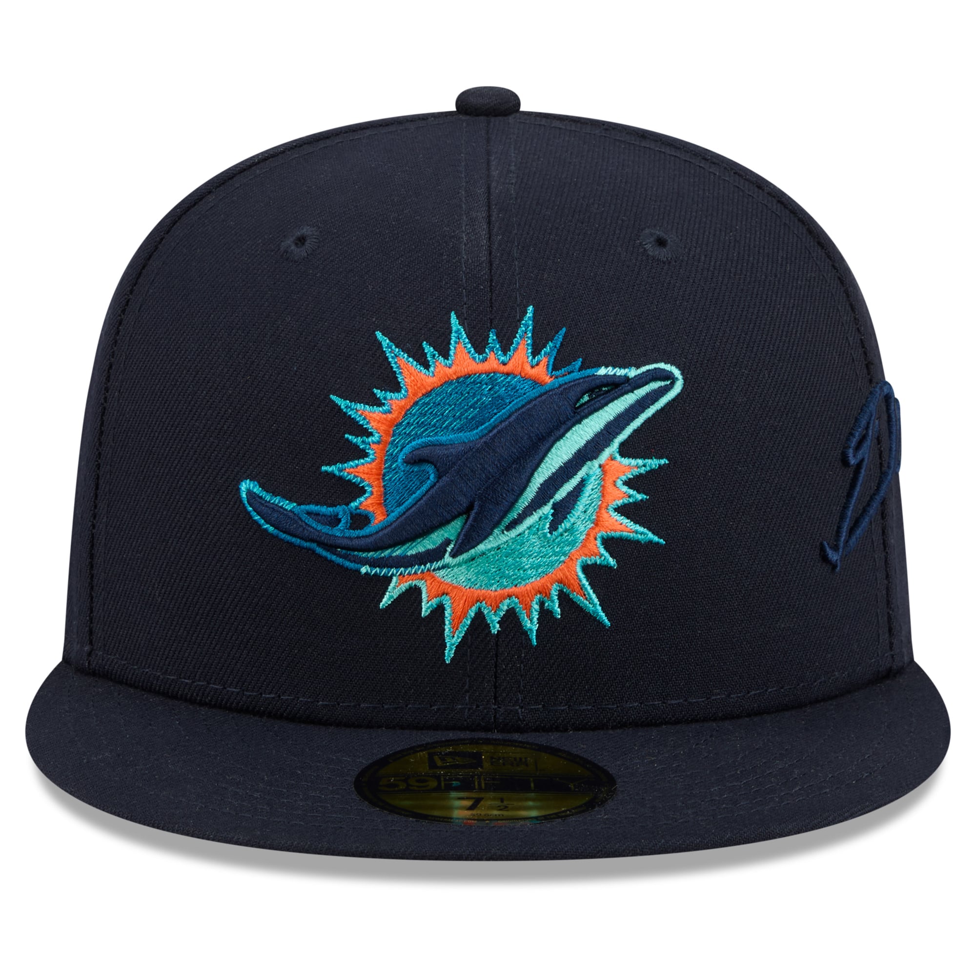 Men's New Era Navy Miami Dolphins Rivalries Collection Fan Pack Side Script 59FIFTY Fitted Hat