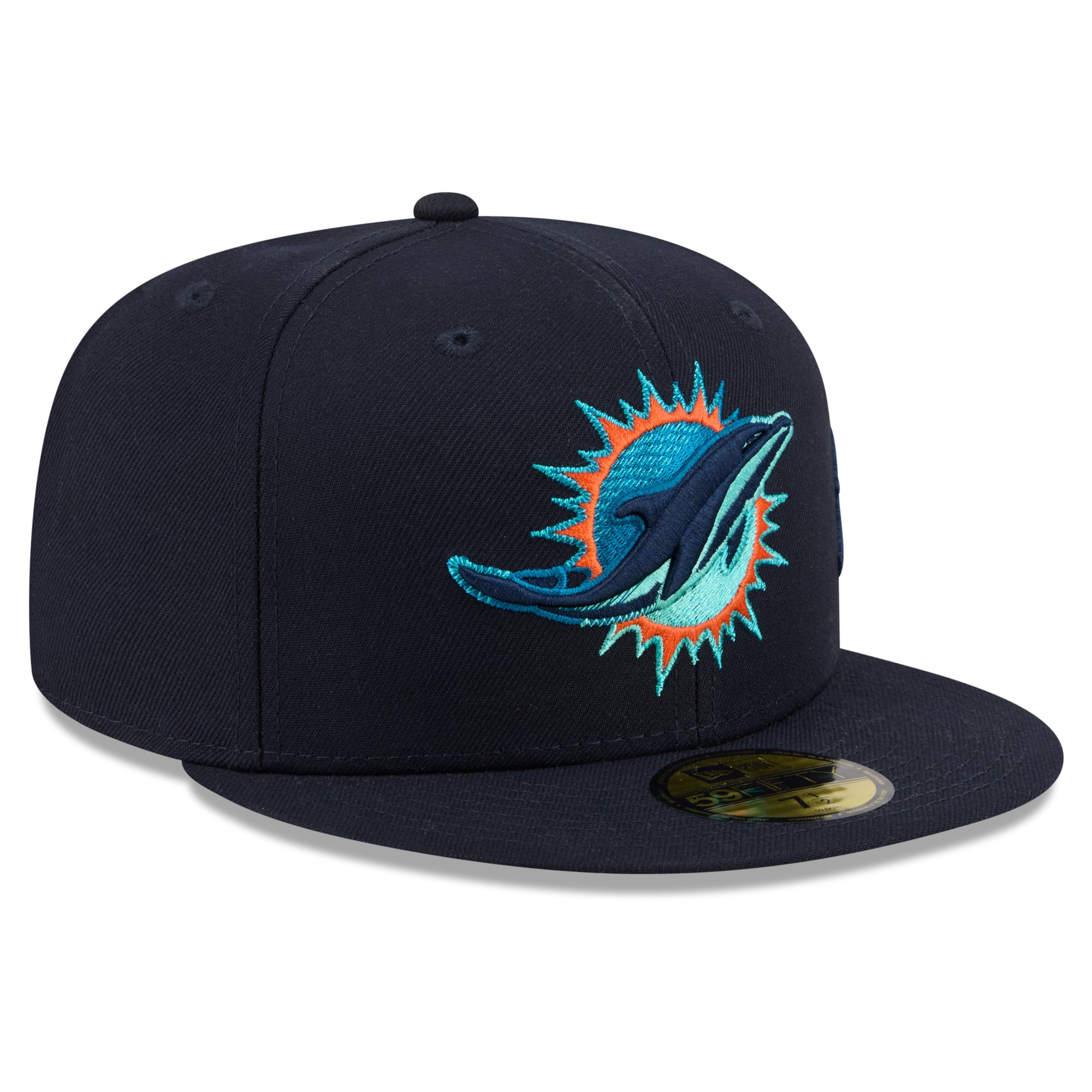 Men's New Era Navy Miami Dolphins Rivalries Collection Fan Pack Side Script 59FIFTY Fitted Hat