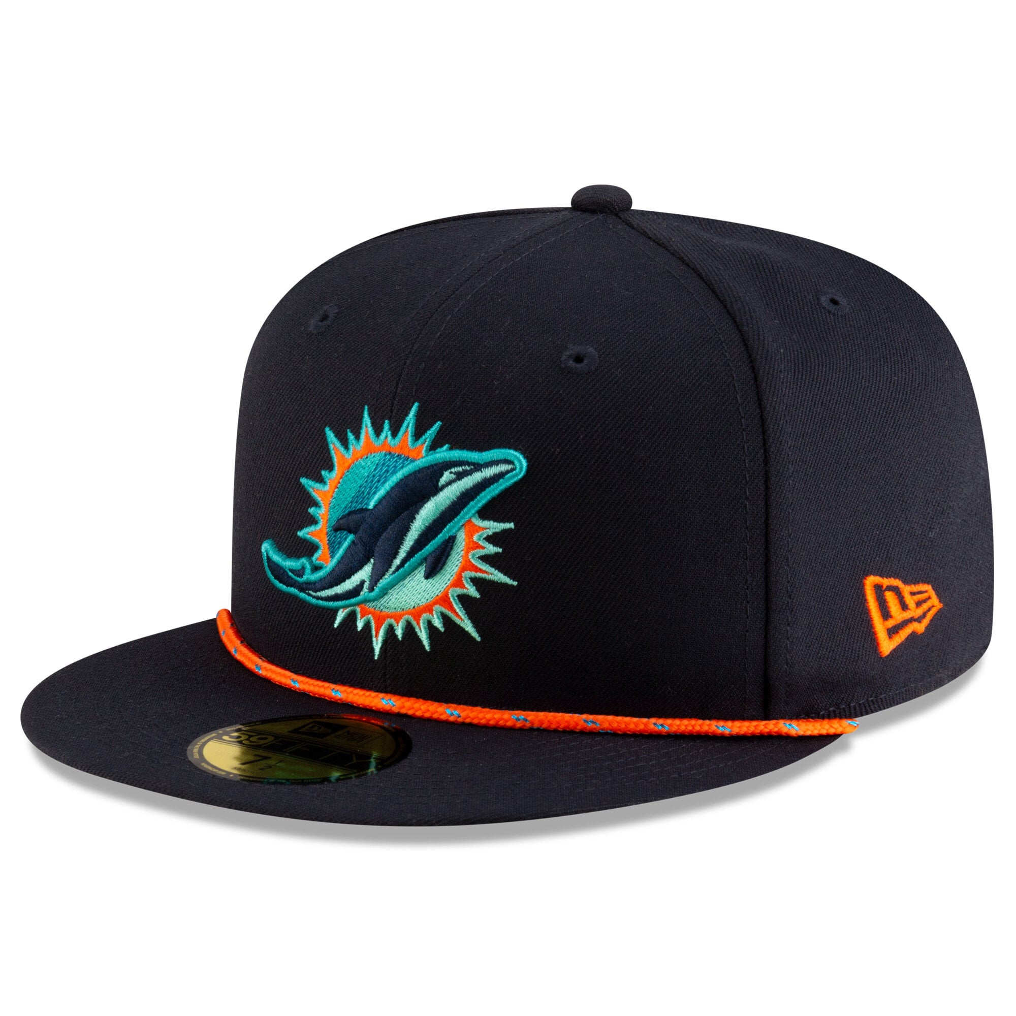 Men's New Era Navy Miami Dolphins Rivalries Collection Sideline Rope 59FIFTY Fitted Hat