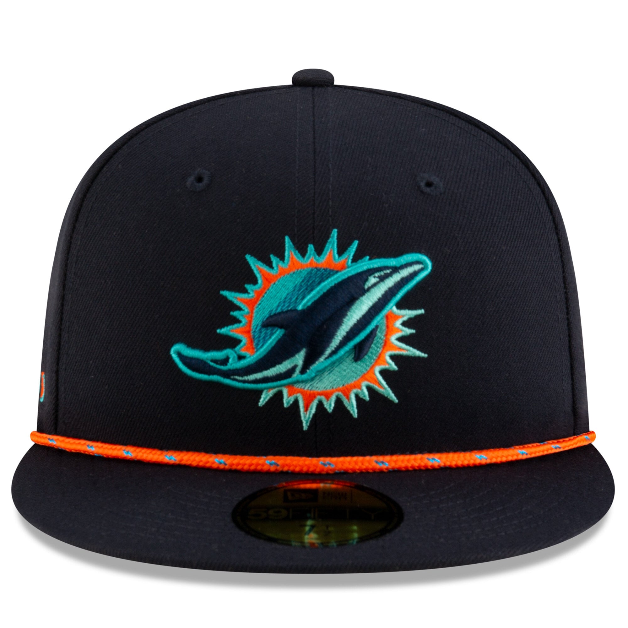 Men's New Era Navy Miami Dolphins Rivalries Collection Sideline Rope 59FIFTY Fitted Hat