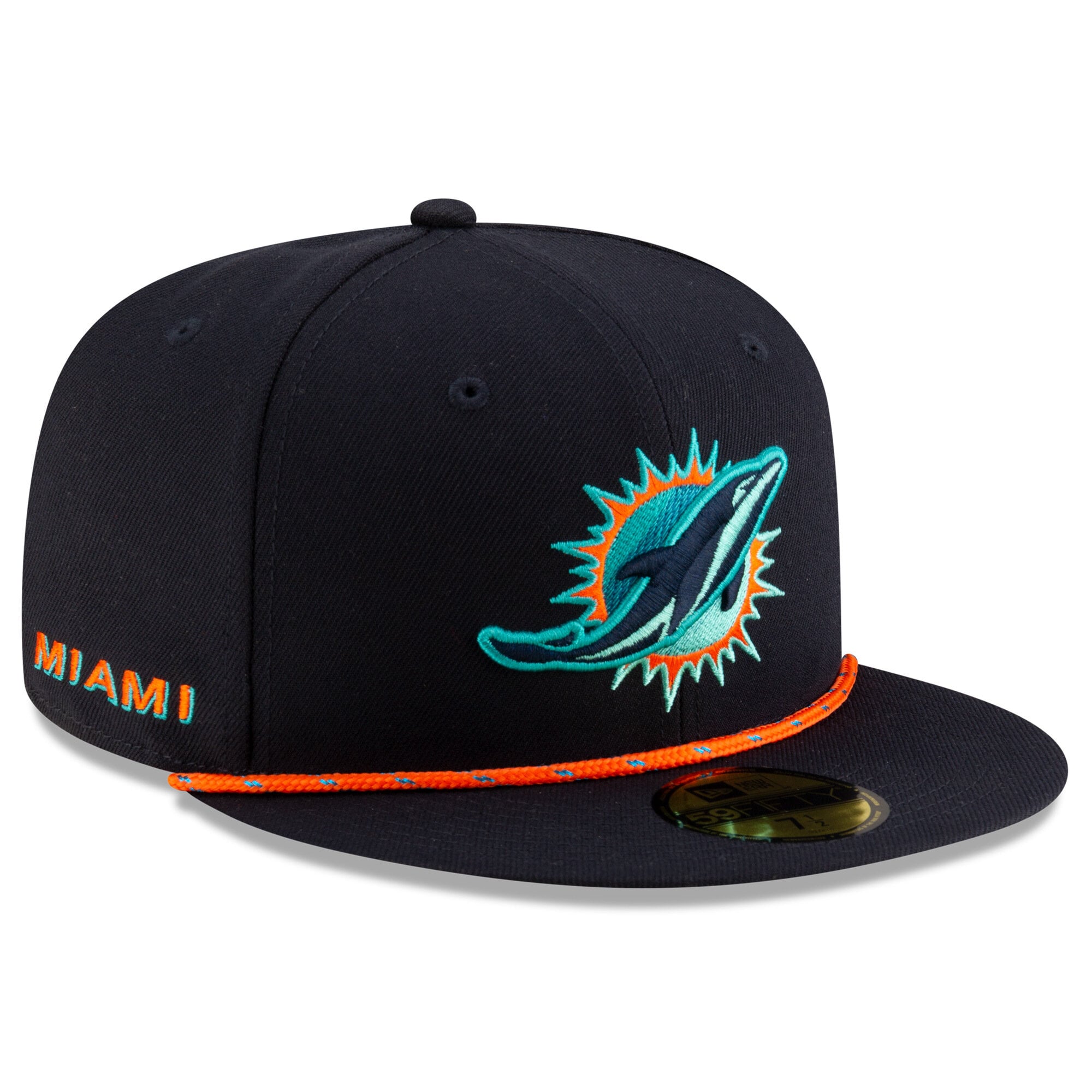 Men's New Era Navy Miami Dolphins Rivalries Collection Sideline Rope 59FIFTY Fitted Hat