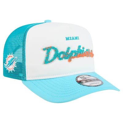 Miami Dolphins New Era Foam A-Frame 9FIFTY Snapback Trucker Hat - White/Aqua