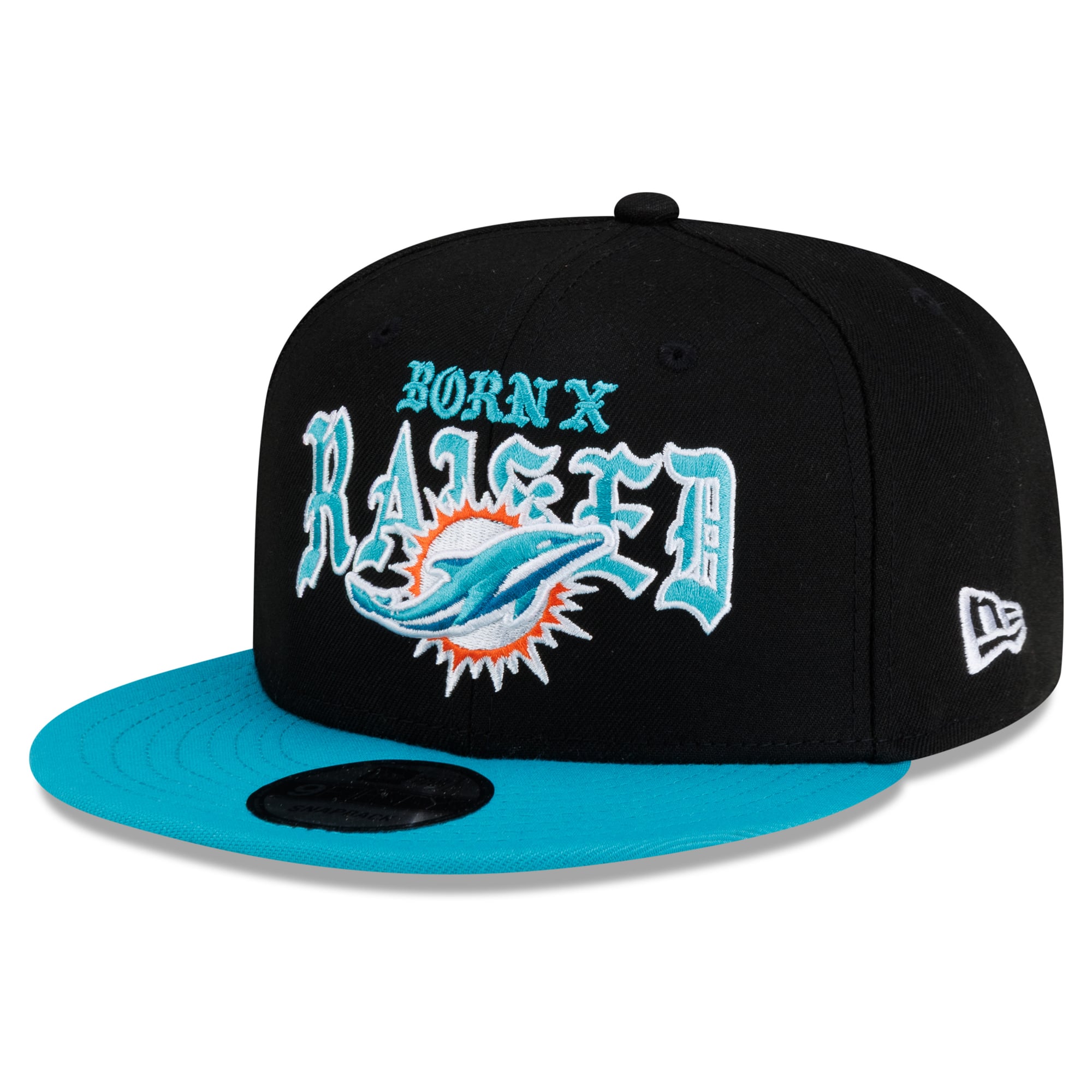 Casquette snapback New Era x Born x Raised Miami Dolphins 9FIFTY pour homme, noire et turquoise