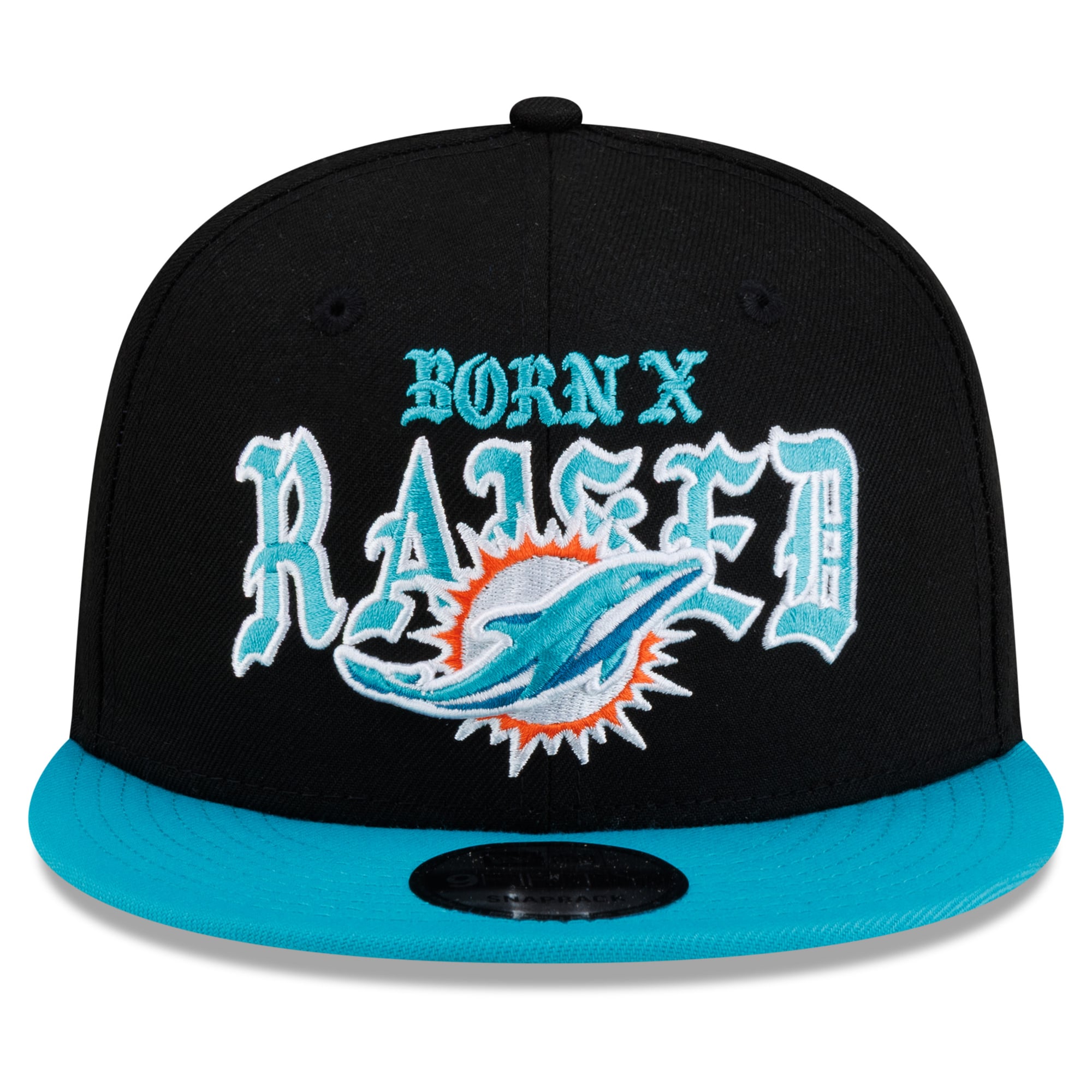 Casquette snapback New Era x Born x Raised Miami Dolphins 9FIFTY pour homme, noire et turquoise