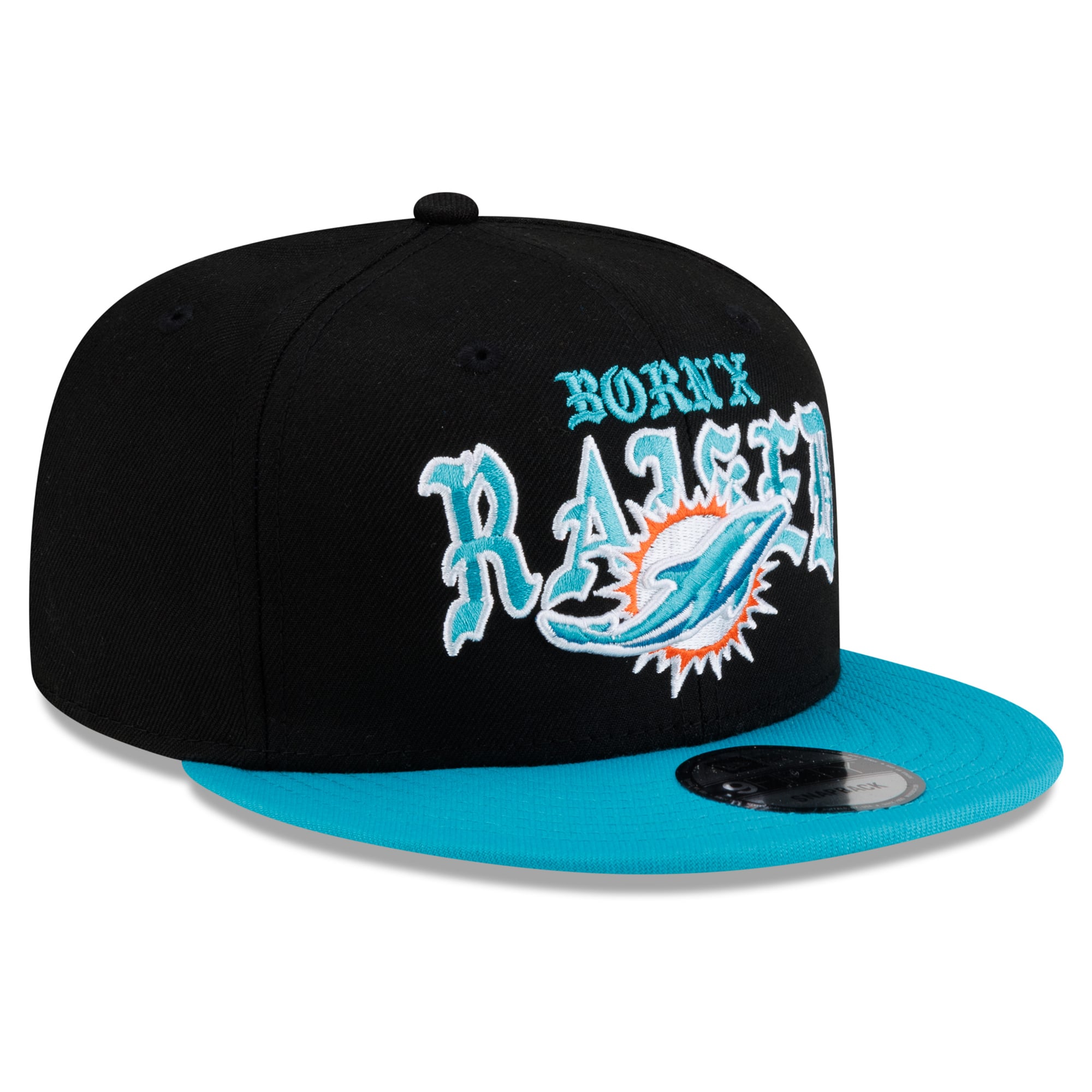 Casquette snapback New Era x Born x Raised Miami Dolphins 9FIFTY pour homme, noire et turquoise