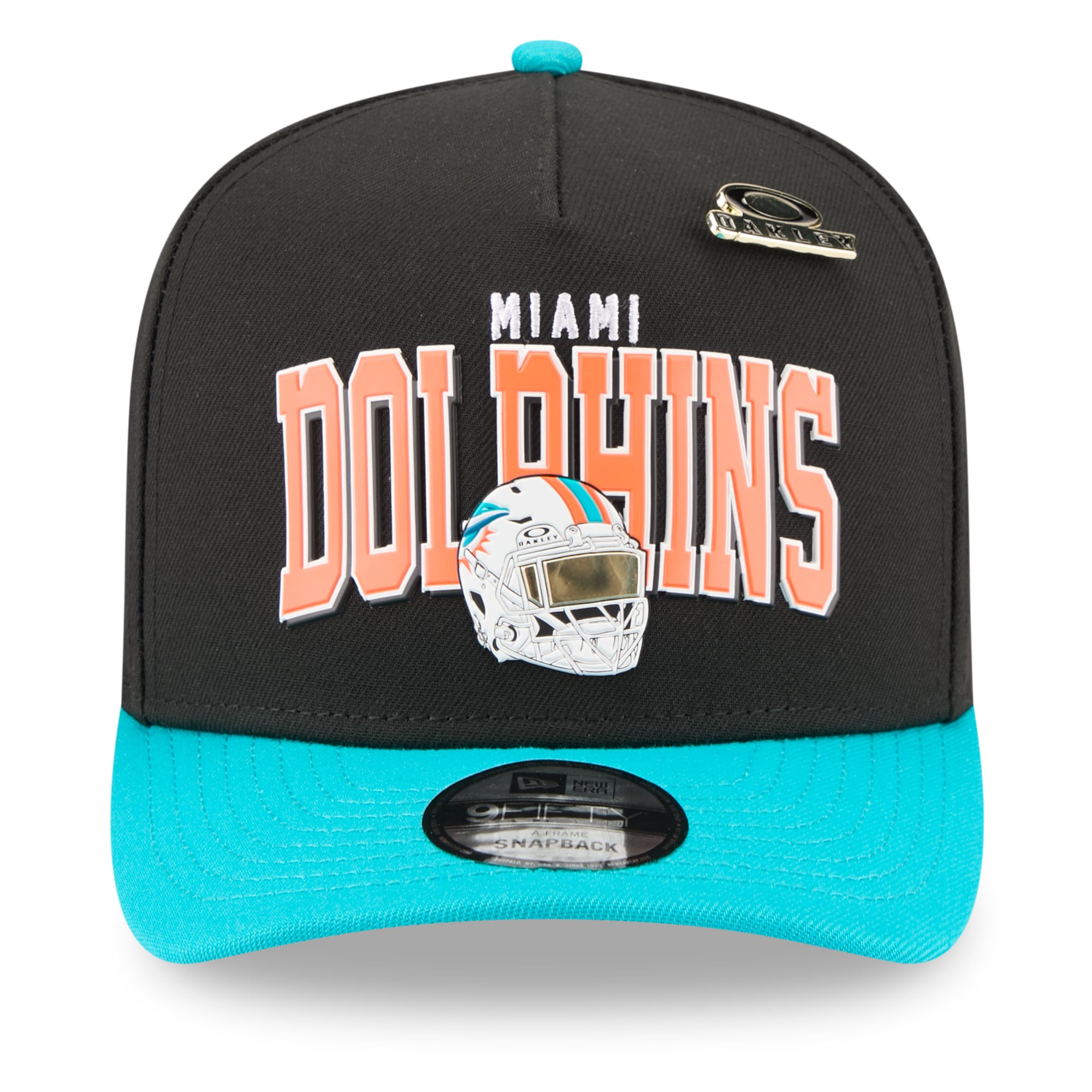 Casquette snapback New Era x Oakley 9FIFTY A-Frame noire pour homme, modèle Miami Dolphins