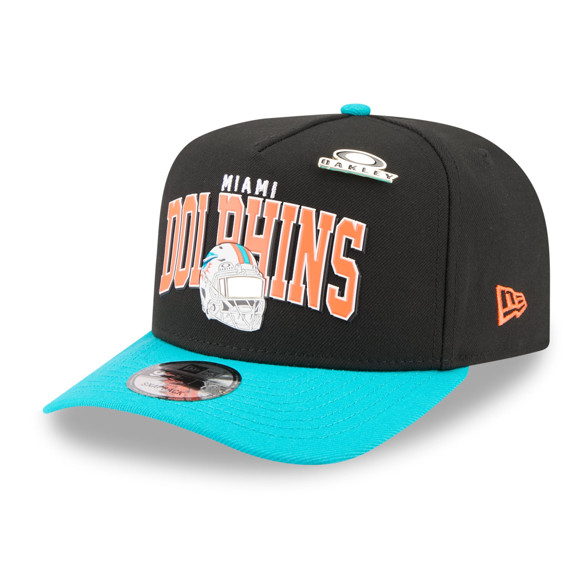 Casquette snapback New Era x Oakley 9FIFTY A-Frame noire pour homme, modèle Miami Dolphins