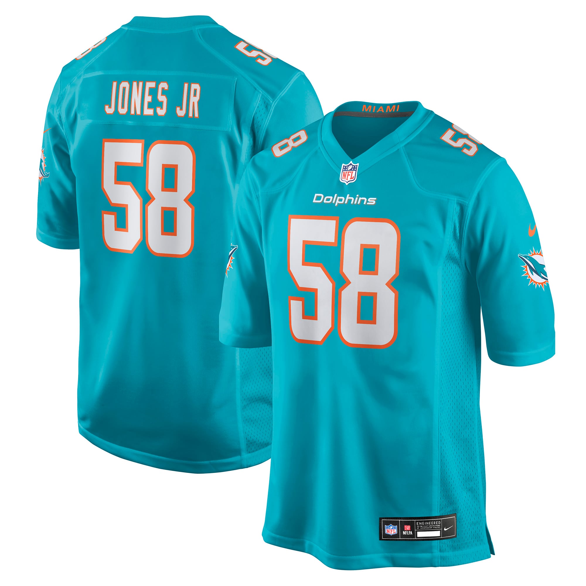 Men's Nike Andre Jones Jr. Aqua Miami Dolphins Team Game Jersey