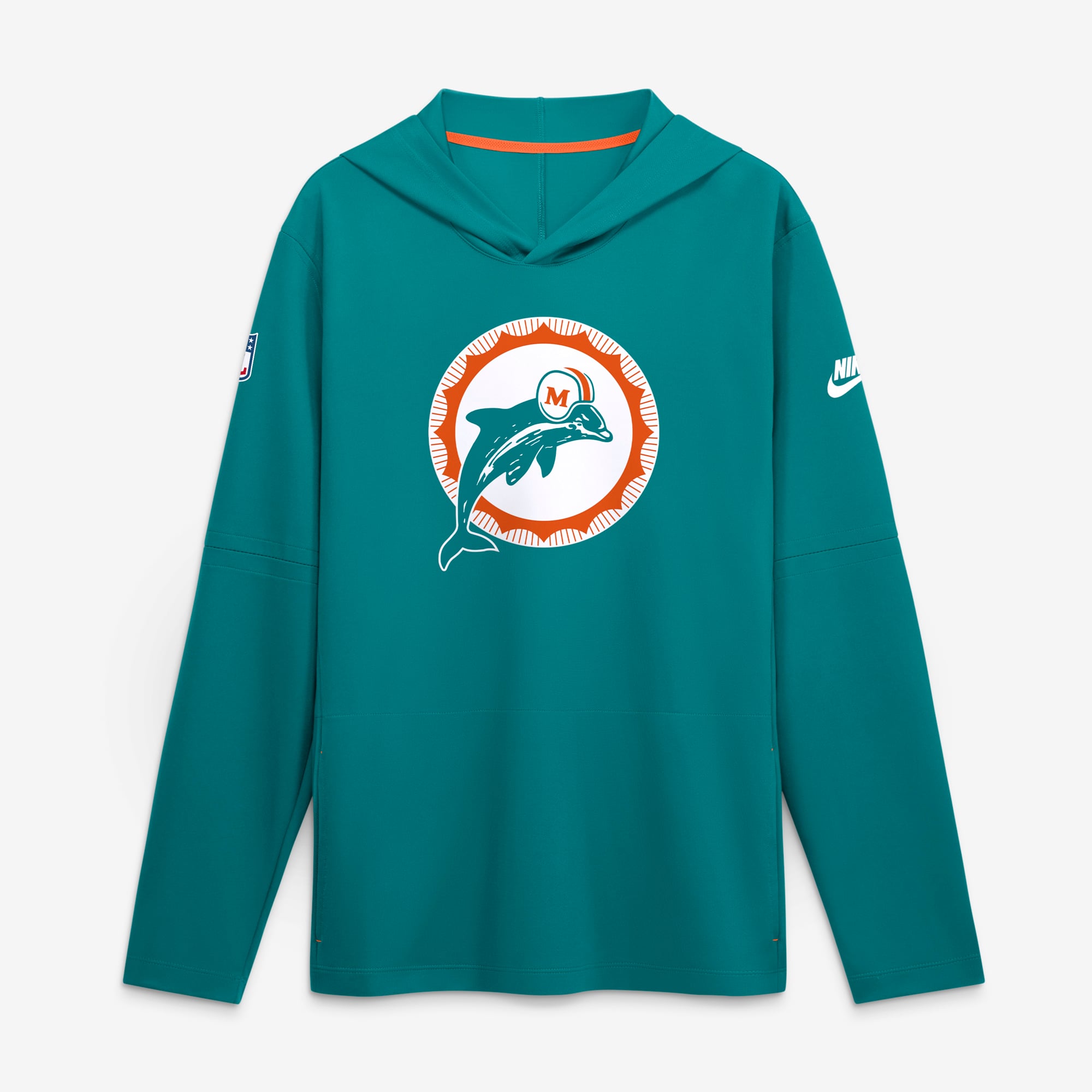 Men's Nike Aqua Miami Dolphins Sideline Alternate Lightweight Long Sleeve Hooded Dri-FIT T-Shirt