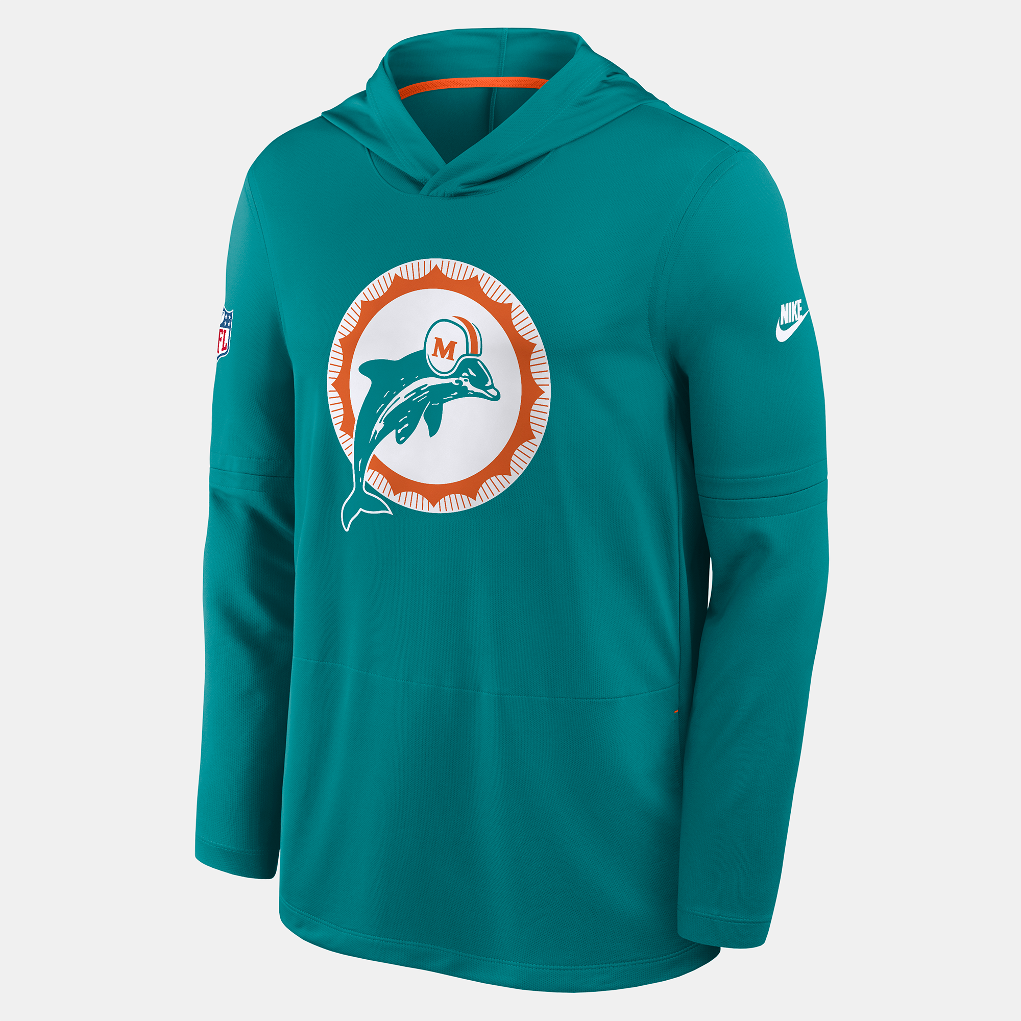 Men's Nike Aqua Miami Dolphins Sideline Alternate Lightweight Long Sleeve Hooded Dri-FIT T-Shirt