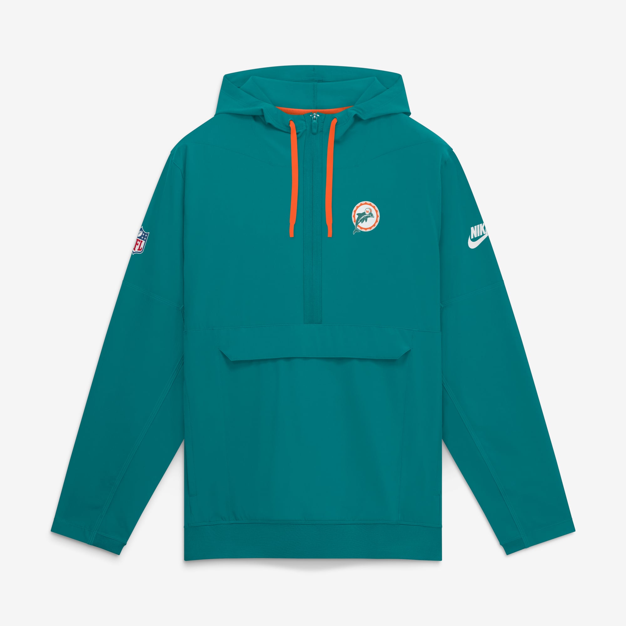 Men's Nike Aqua Miami Dolphins Sideline Broken Rules Alternate Anorak Half-Zip Hooded Jacket
