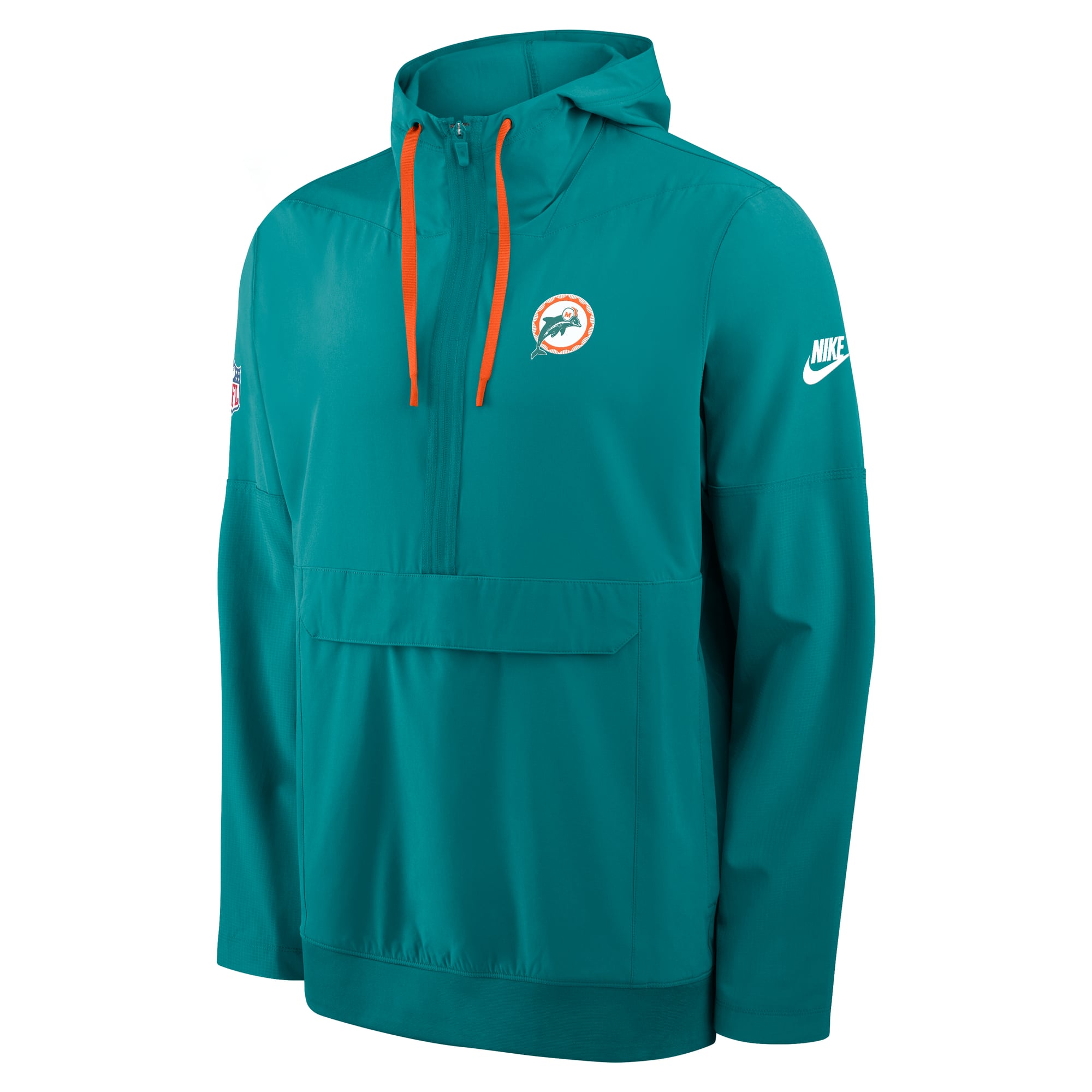 Men's Nike Aqua Miami Dolphins Sideline Broken Rules Alternate Anorak Half-Zip Hooded Jacket