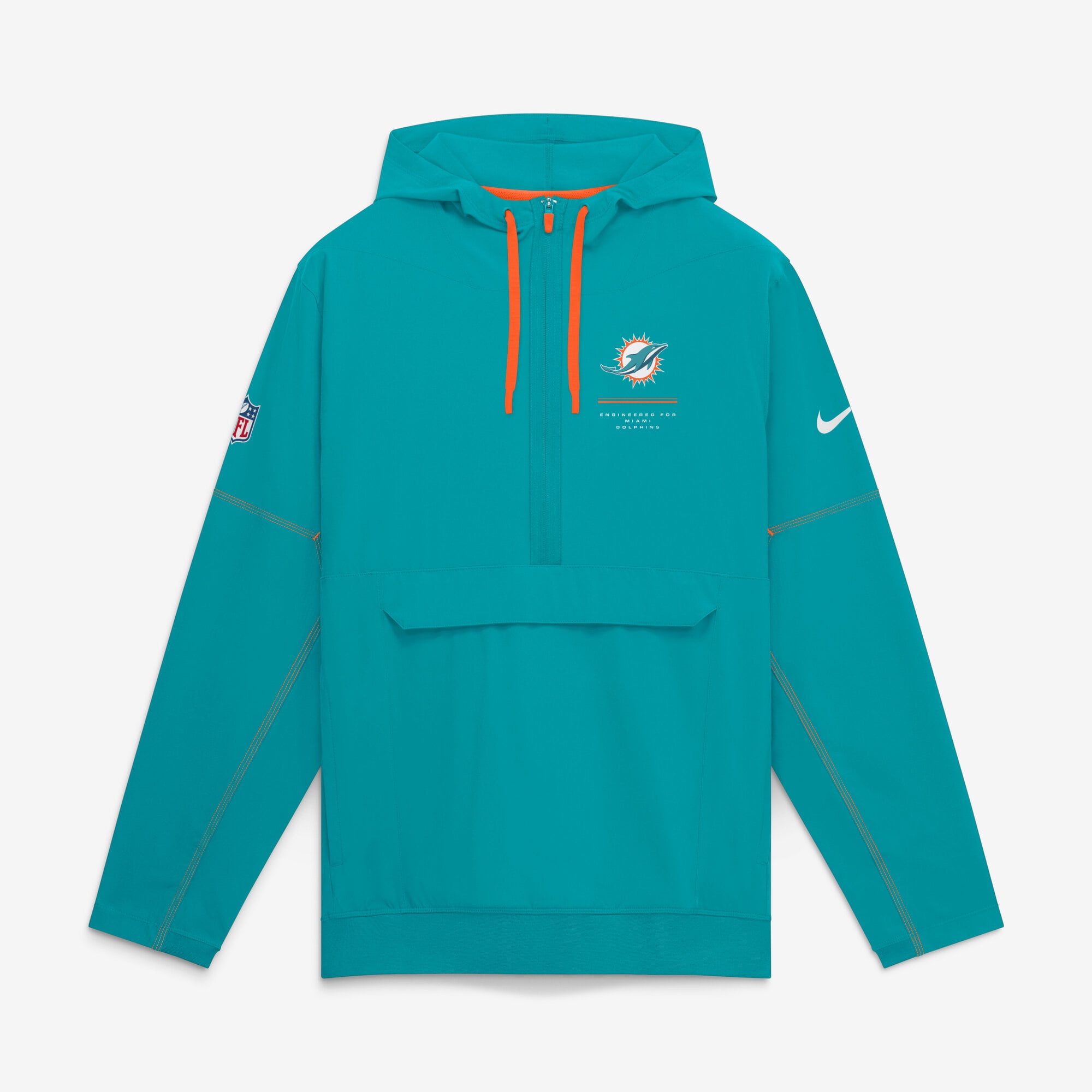 Men's Nike Aqua Miami Dolphins Sideline Logo Glory Anorak Half-Zip Hooded Jacket