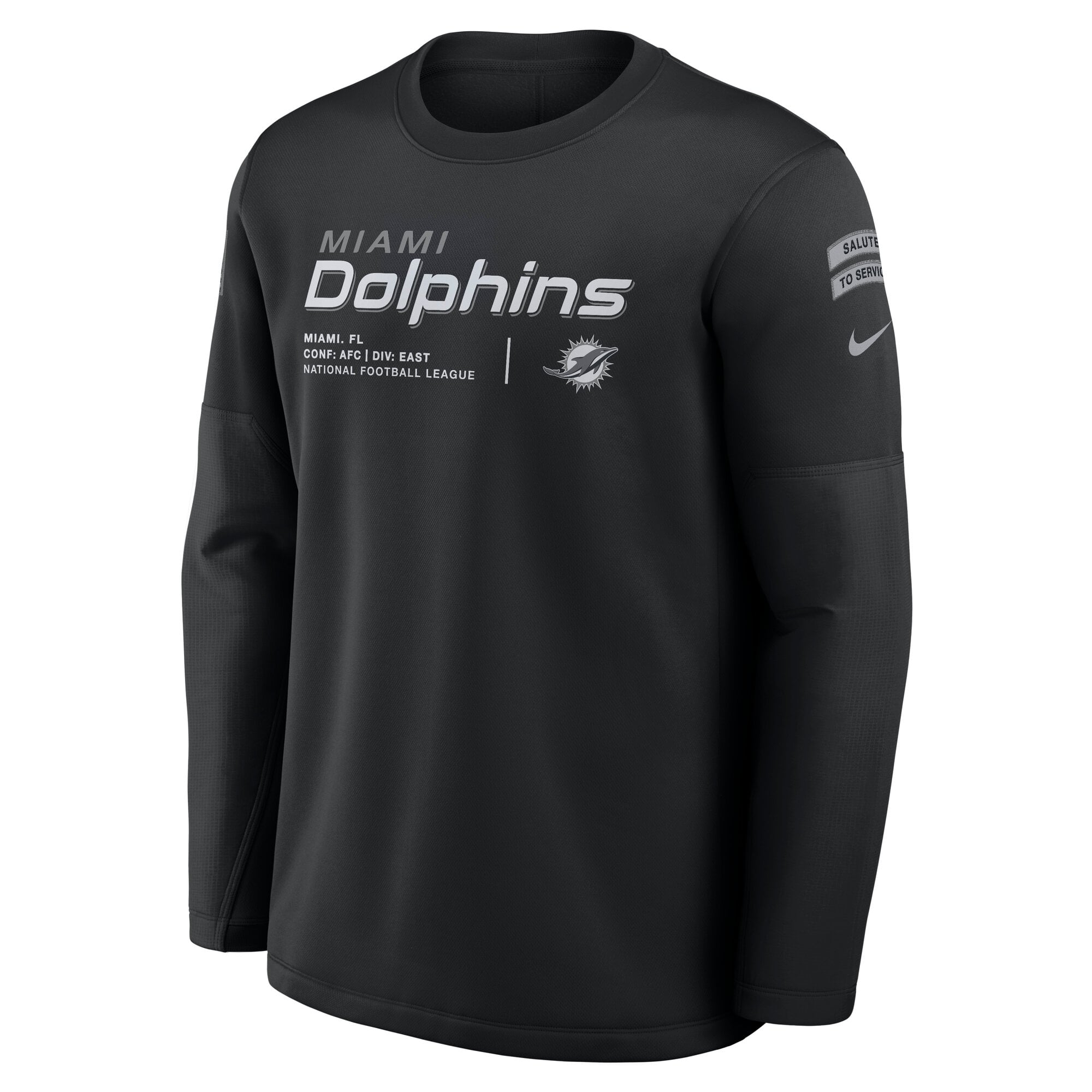 Men's Nike  Black Miami Dolphins 2026 Salute to Service Sideline Coaches Crewneck Therma-FIT Sweatshirt