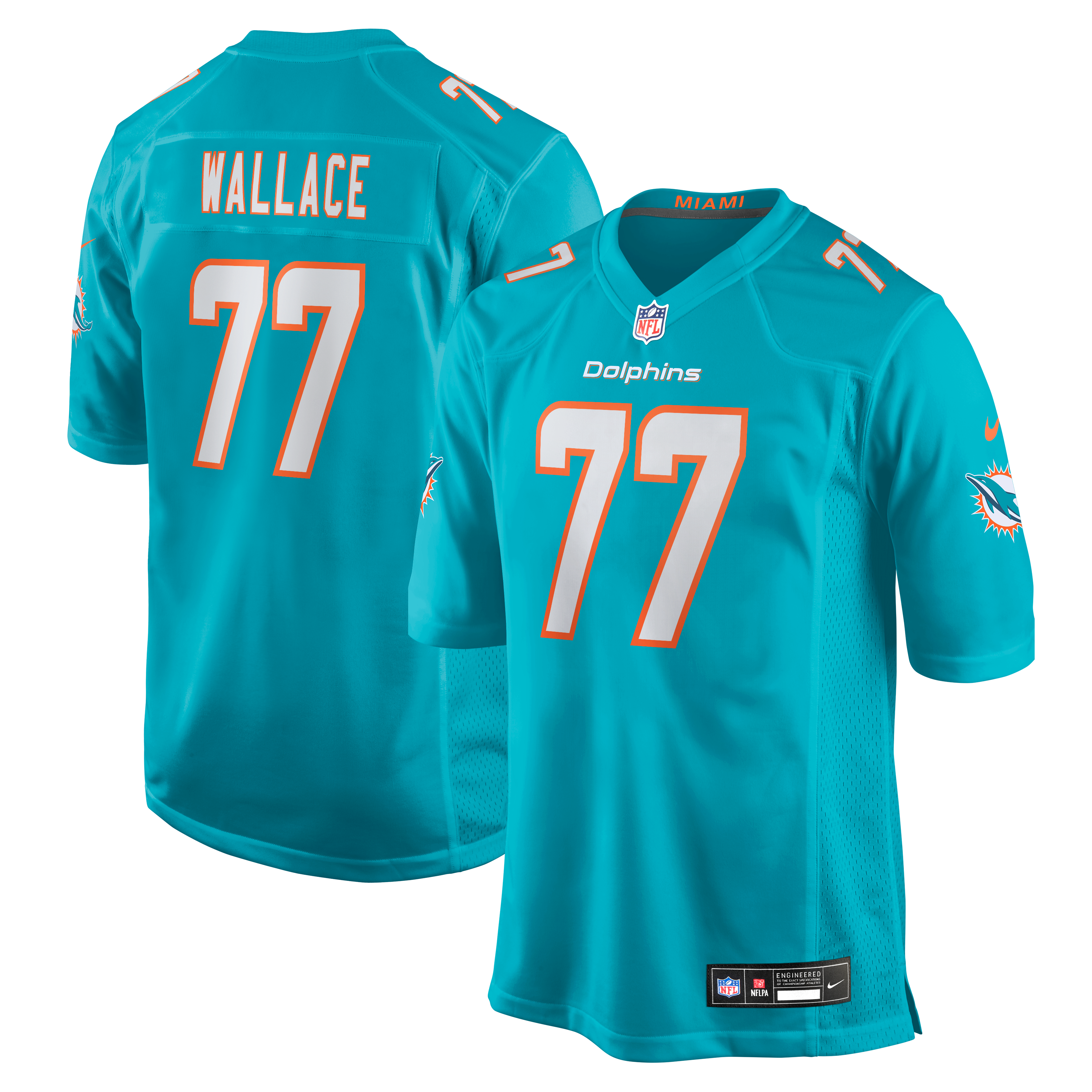 Men's Nike Caedan Wallace Aqua Miami Dolphins Team Game Jersey