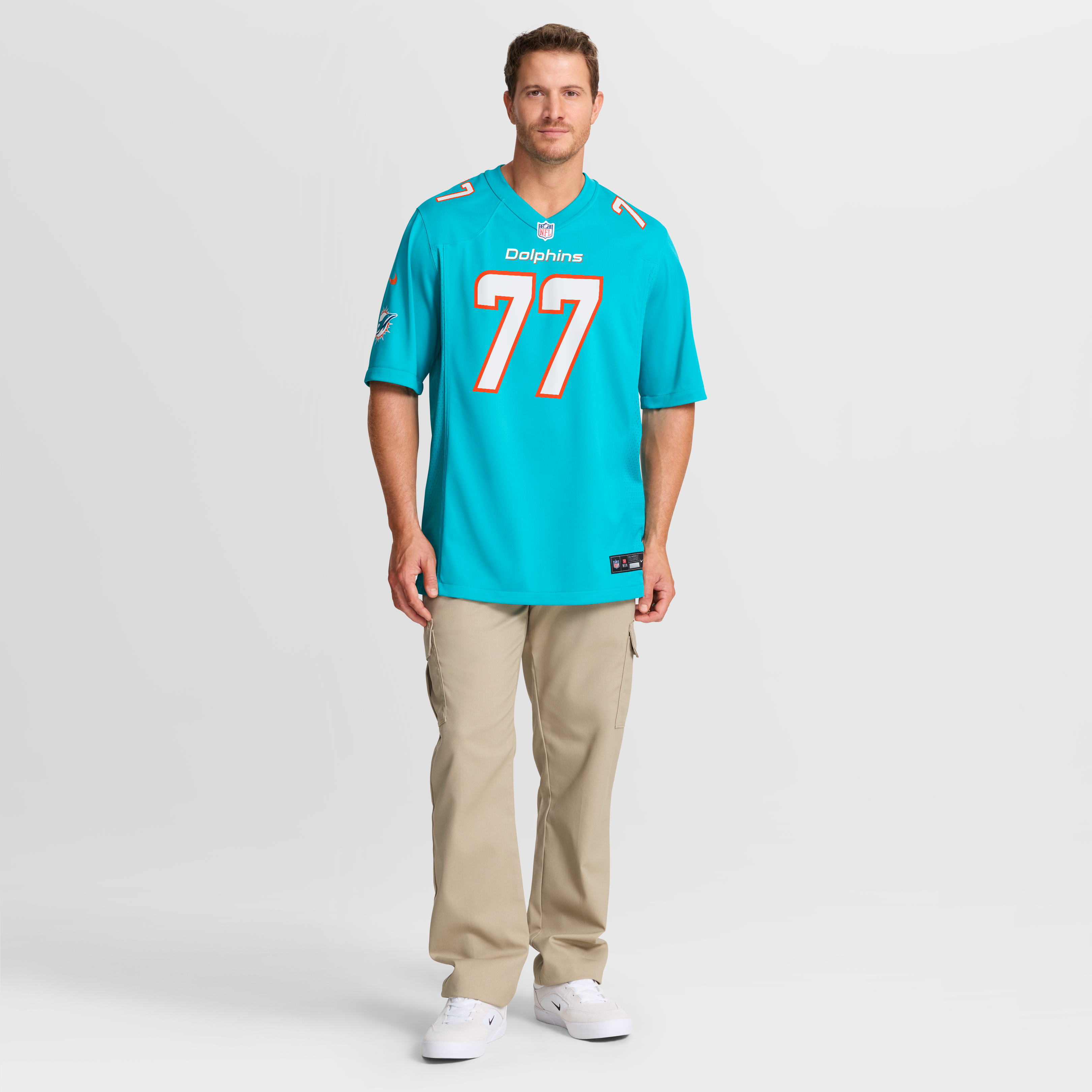 Men's Nike Caedan Wallace Aqua Miami Dolphins Team Game Jersey