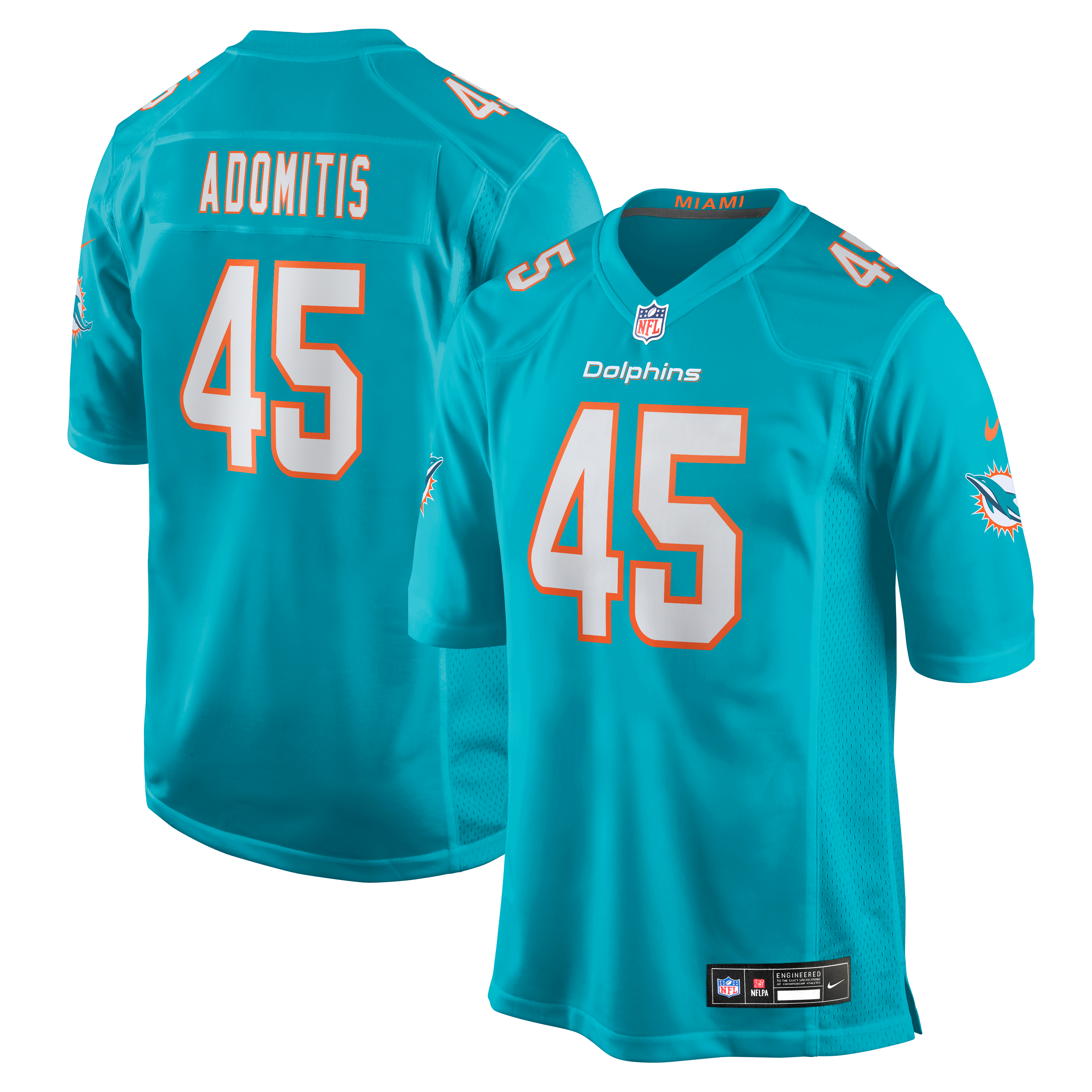 Maillot de match Nike Cal Adomitis Aqua Miami Dolphins pour homme