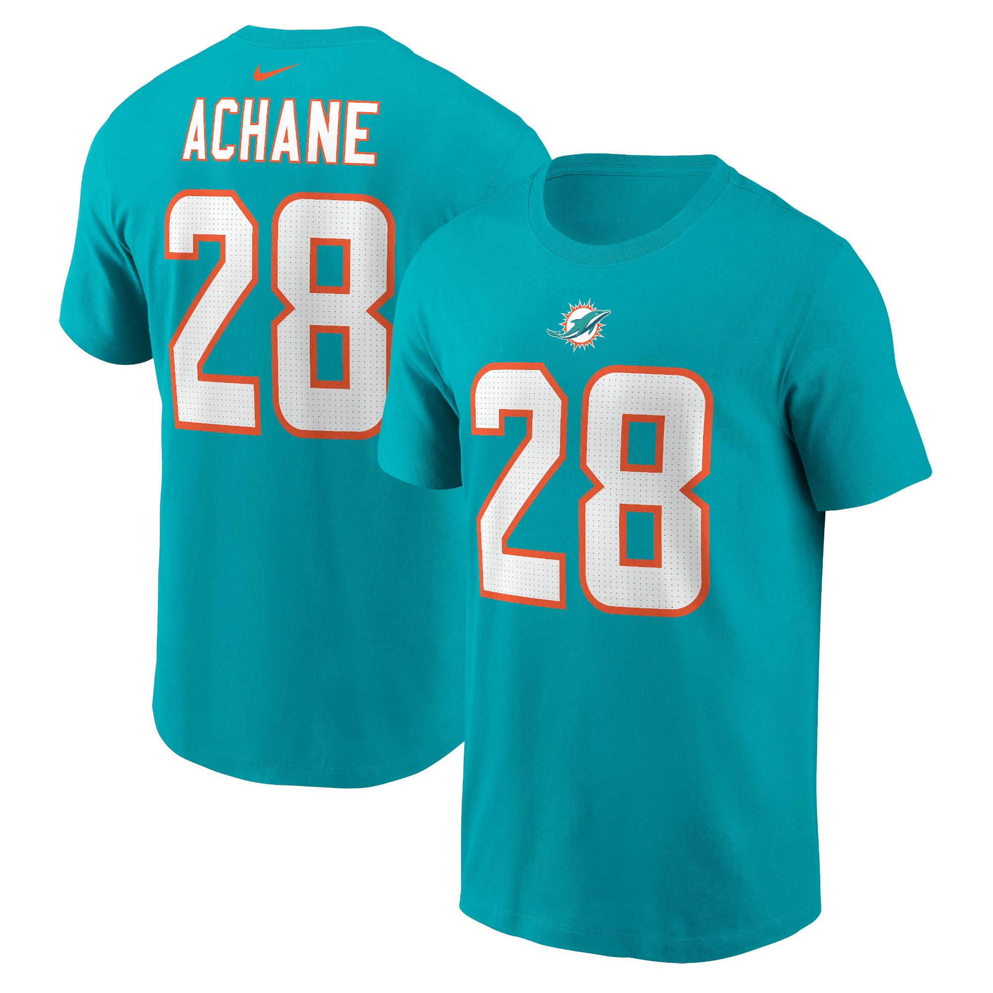 T-shirt Nike De’Von Achane Aqua Miami Dolphins pour homme, avec nom et numéro