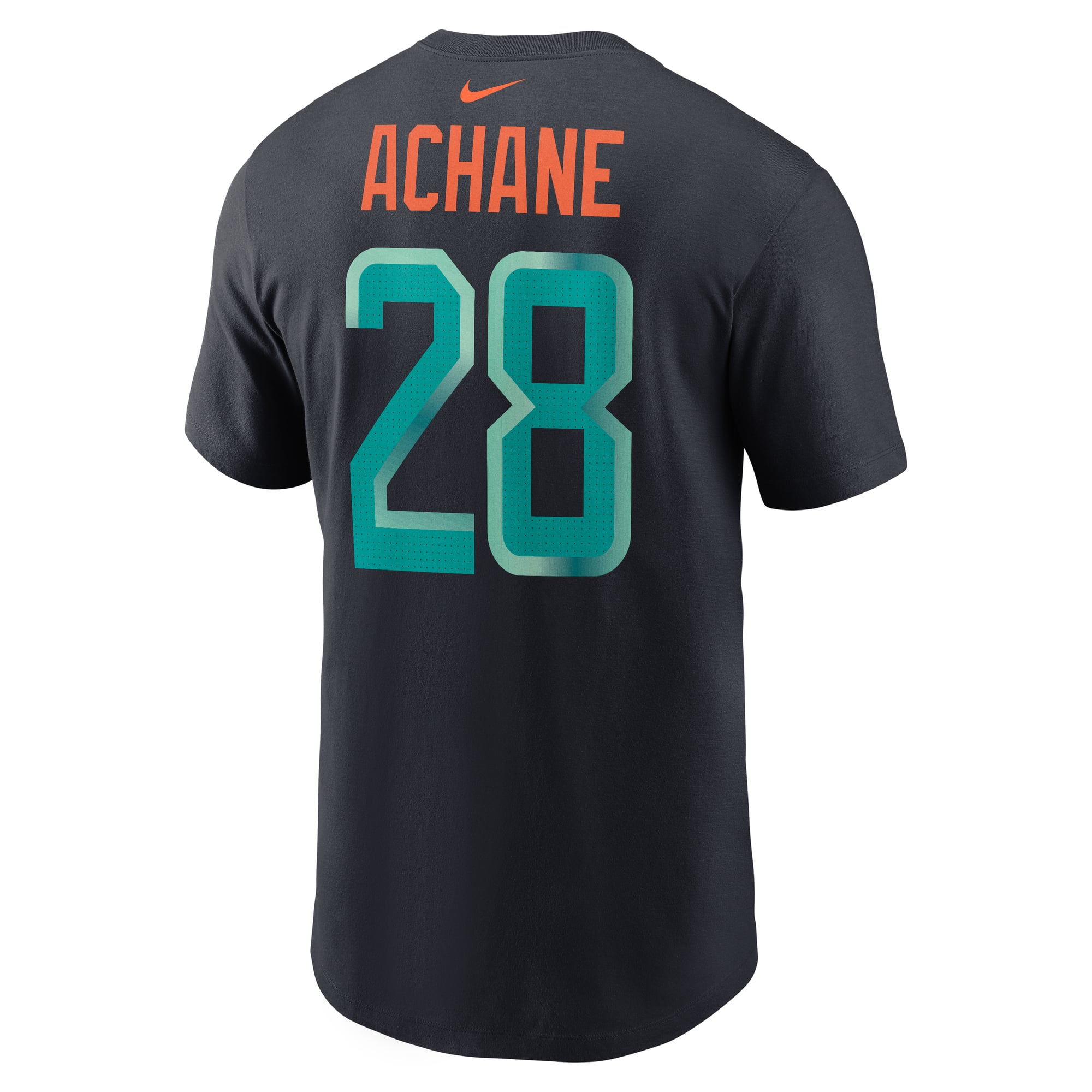 T-shirt Nike De’Von Achane bleu marine Miami Dolphins Rivalries Collection pour homme, nom et numéro du joueur