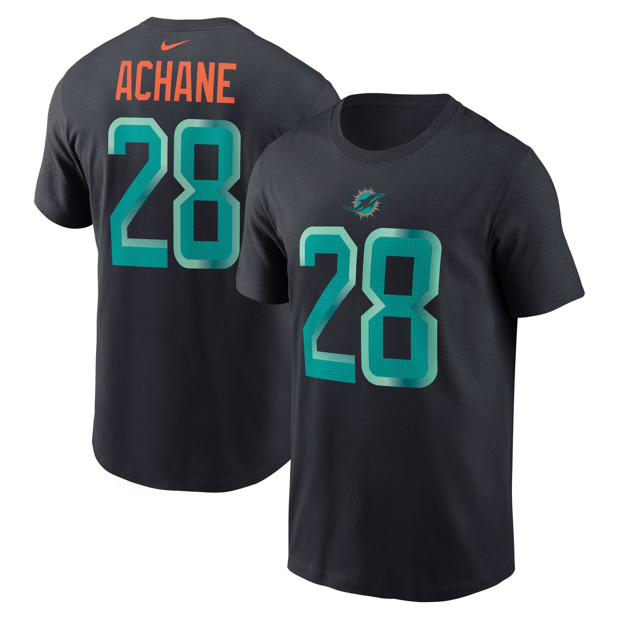 T-shirt Nike De’Von Achane bleu marine Miami Dolphins Rivalries Collection pour homme, nom et numéro du joueur