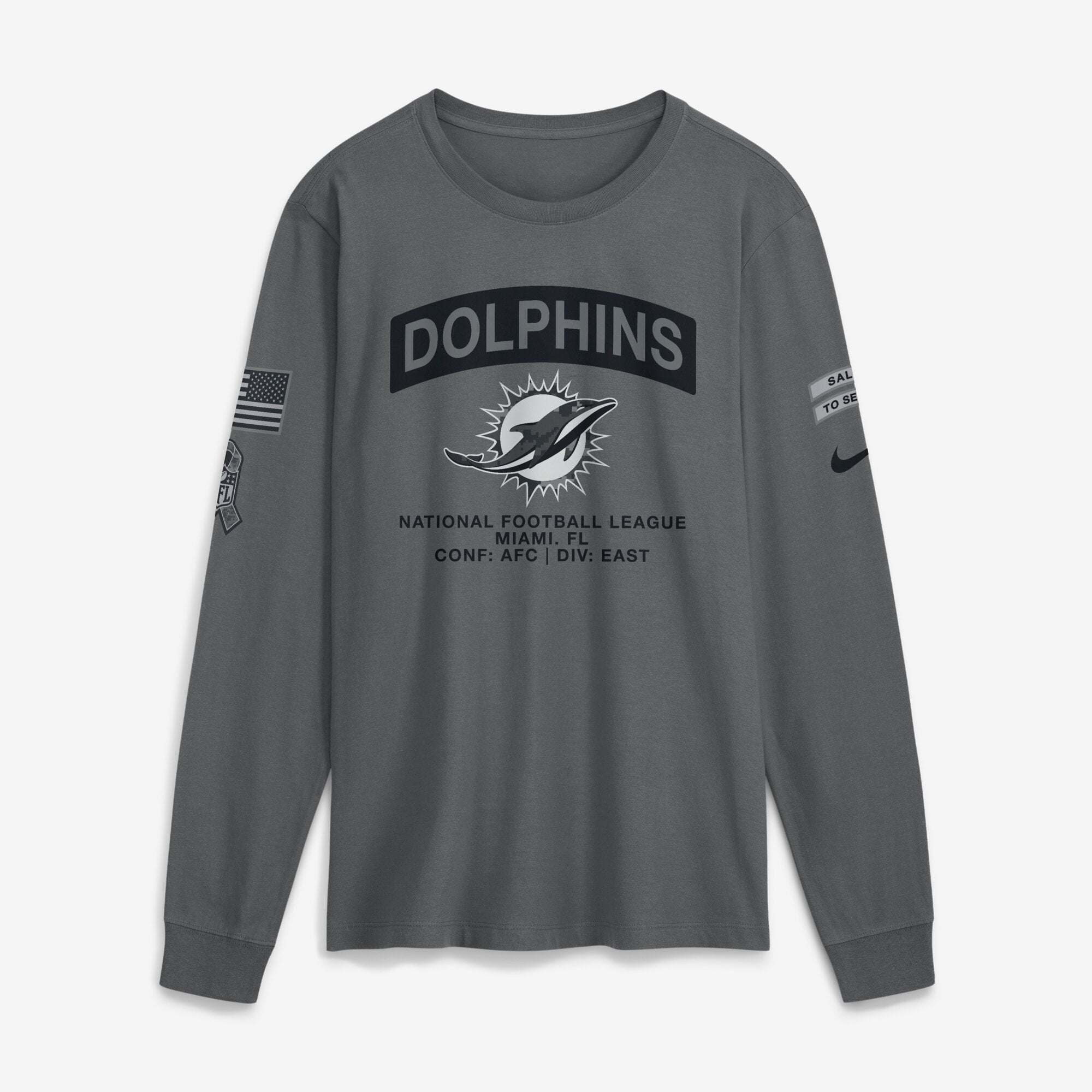 T-shirt à manches longues Nike gris Miami Dolphins 2026 Salute to Service pour homme