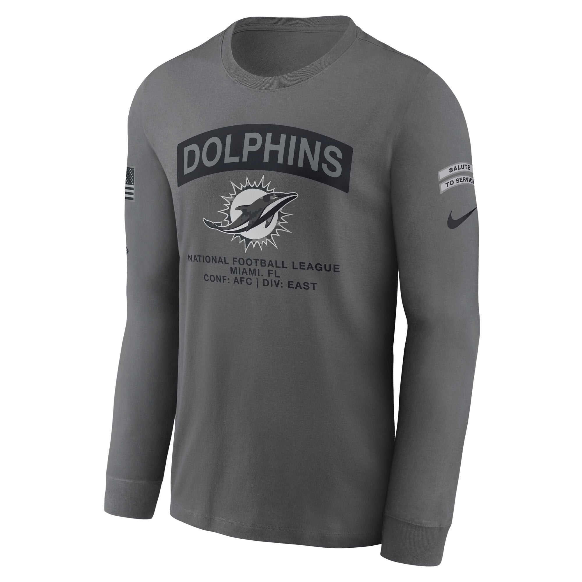 T-shirt à manches longues Nike gris Miami Dolphins 2026 Salute to Service pour homme