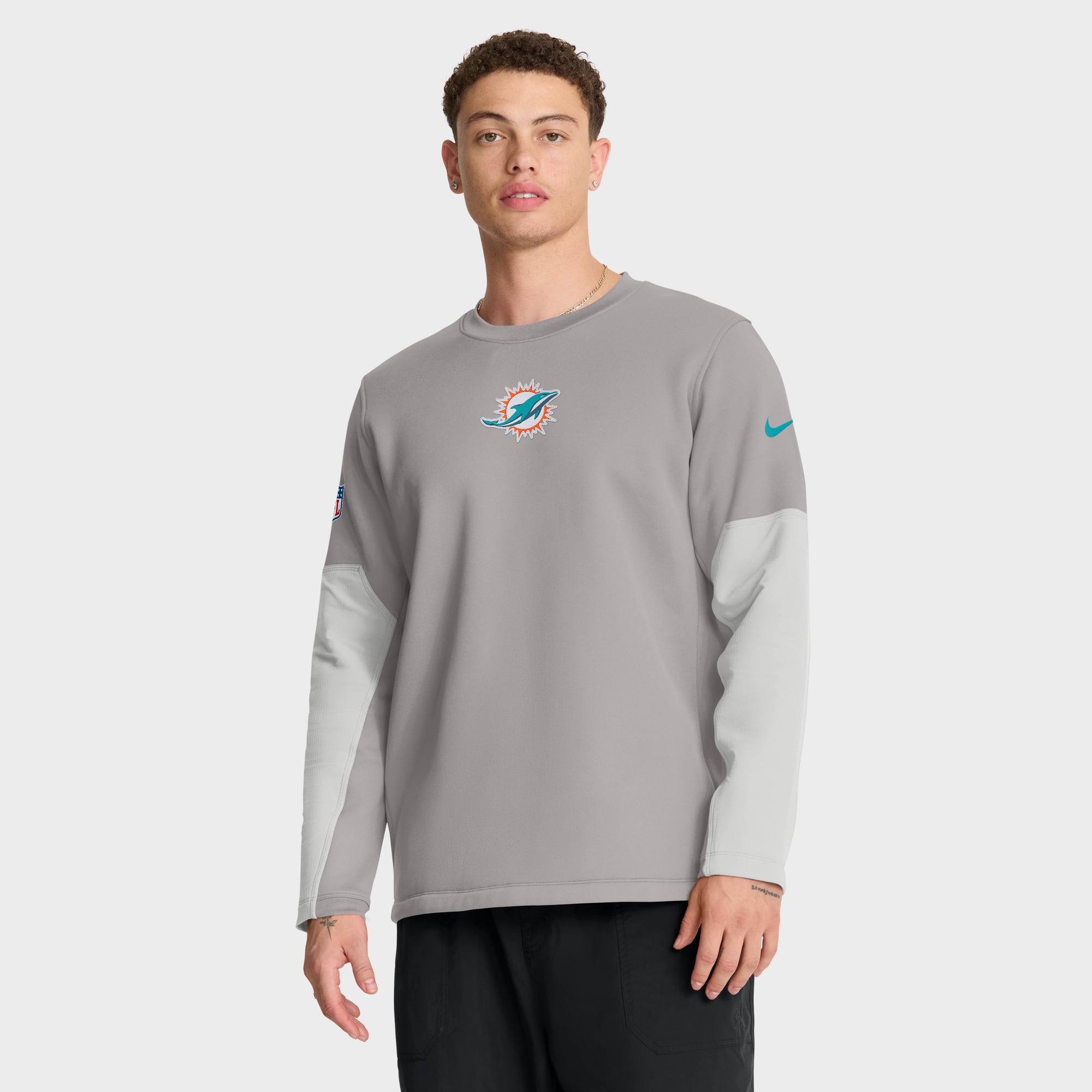 Men's Nike Gray Miami Dolphins Sideline Coaches Midweight Therma-FIT Crew Pullover