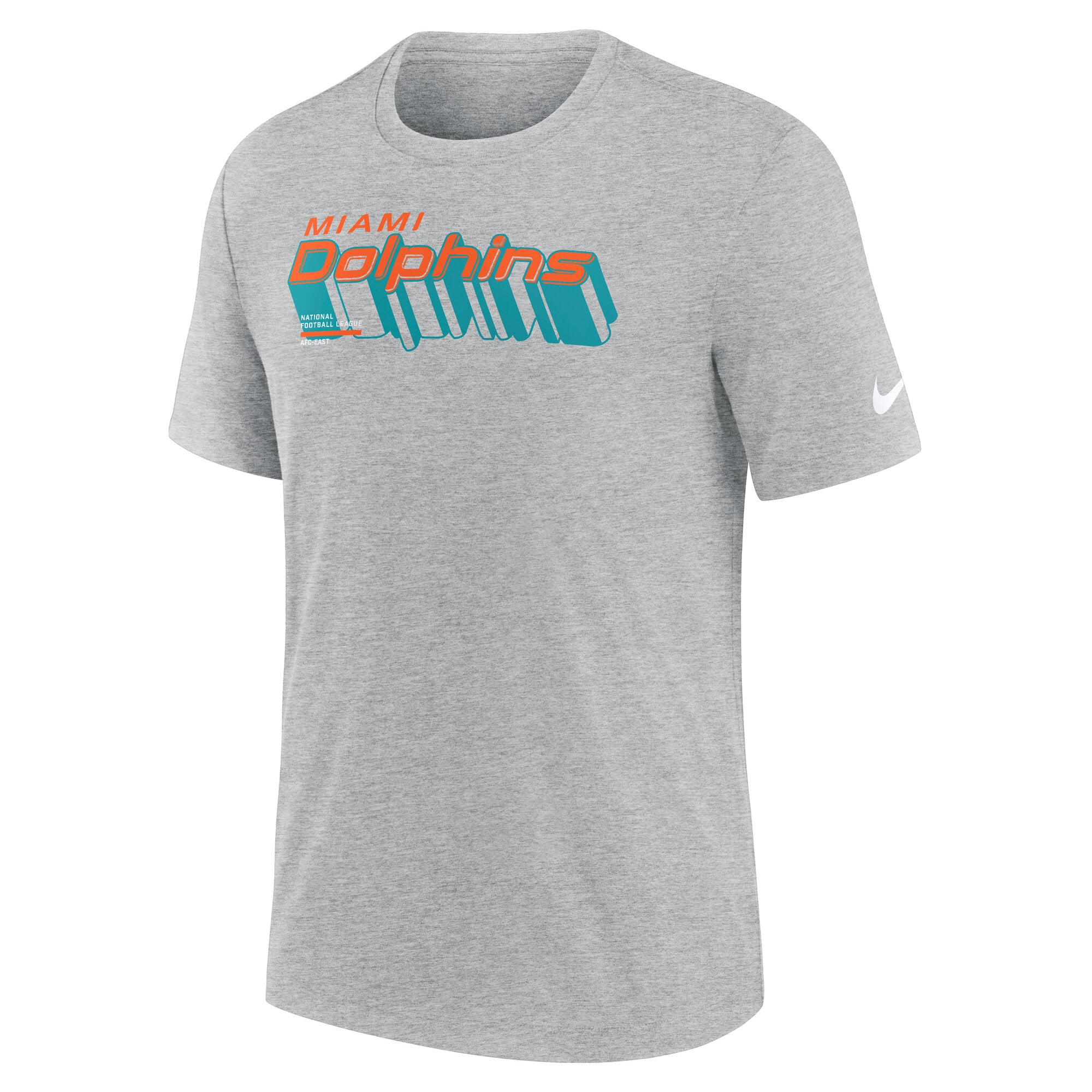 T-shirt Nike Long Pass Tri-Blend gris chiné pour homme, Miami Dolphins