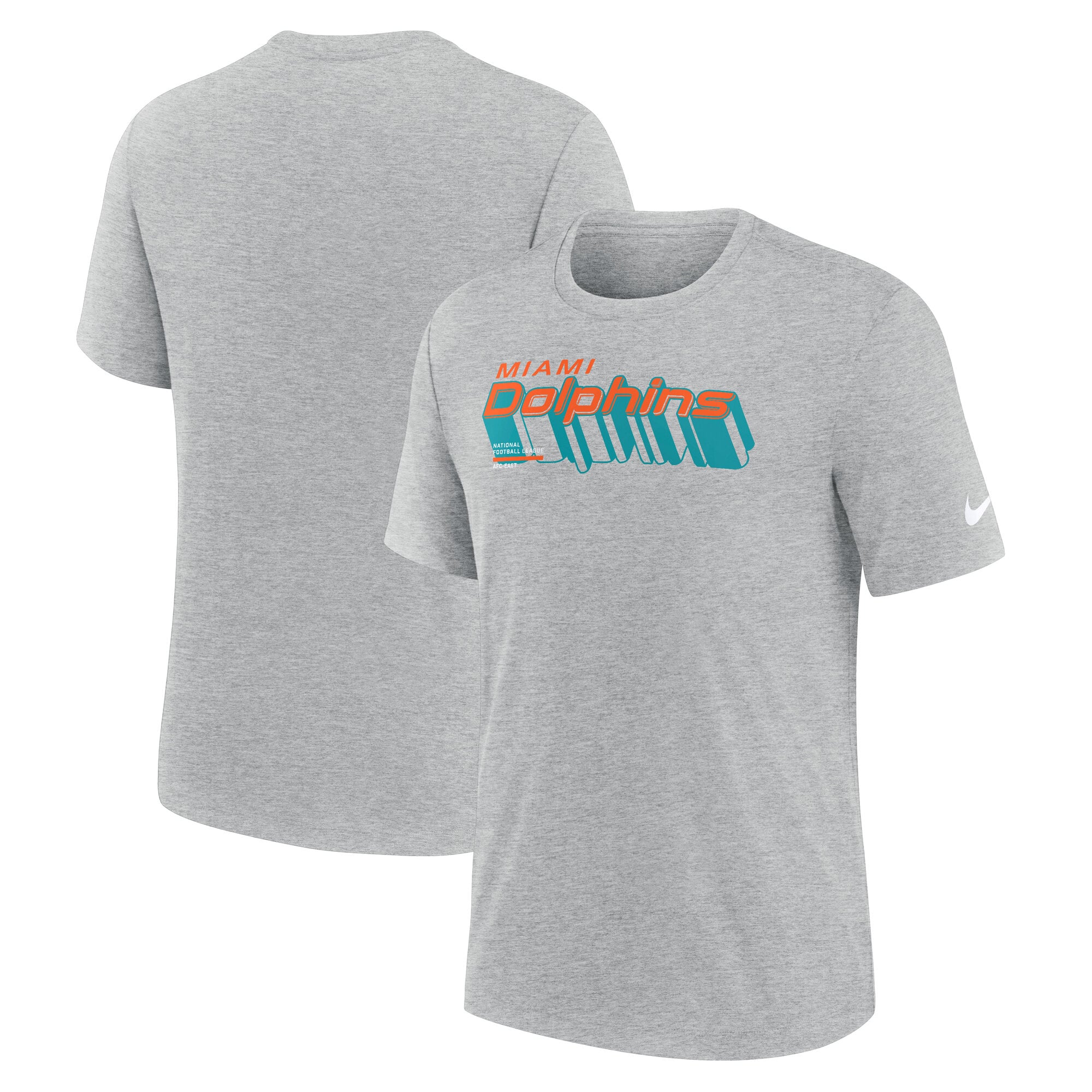 T-shirt Nike Long Pass Tri-Blend gris chiné pour homme, Miami Dolphins
