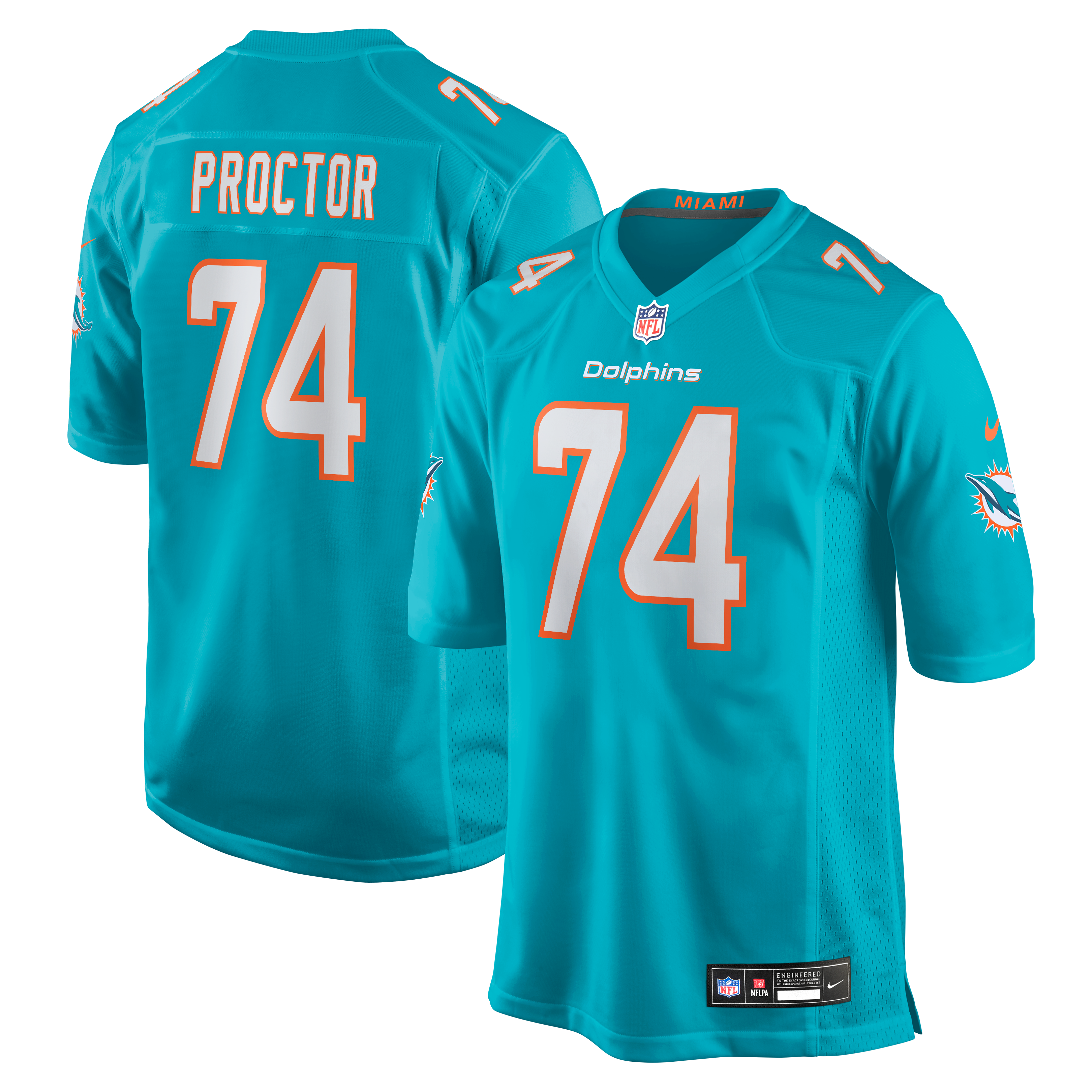 Maillot de match Nike Kadyn Proctor Aqua Miami Dolphins pour homme