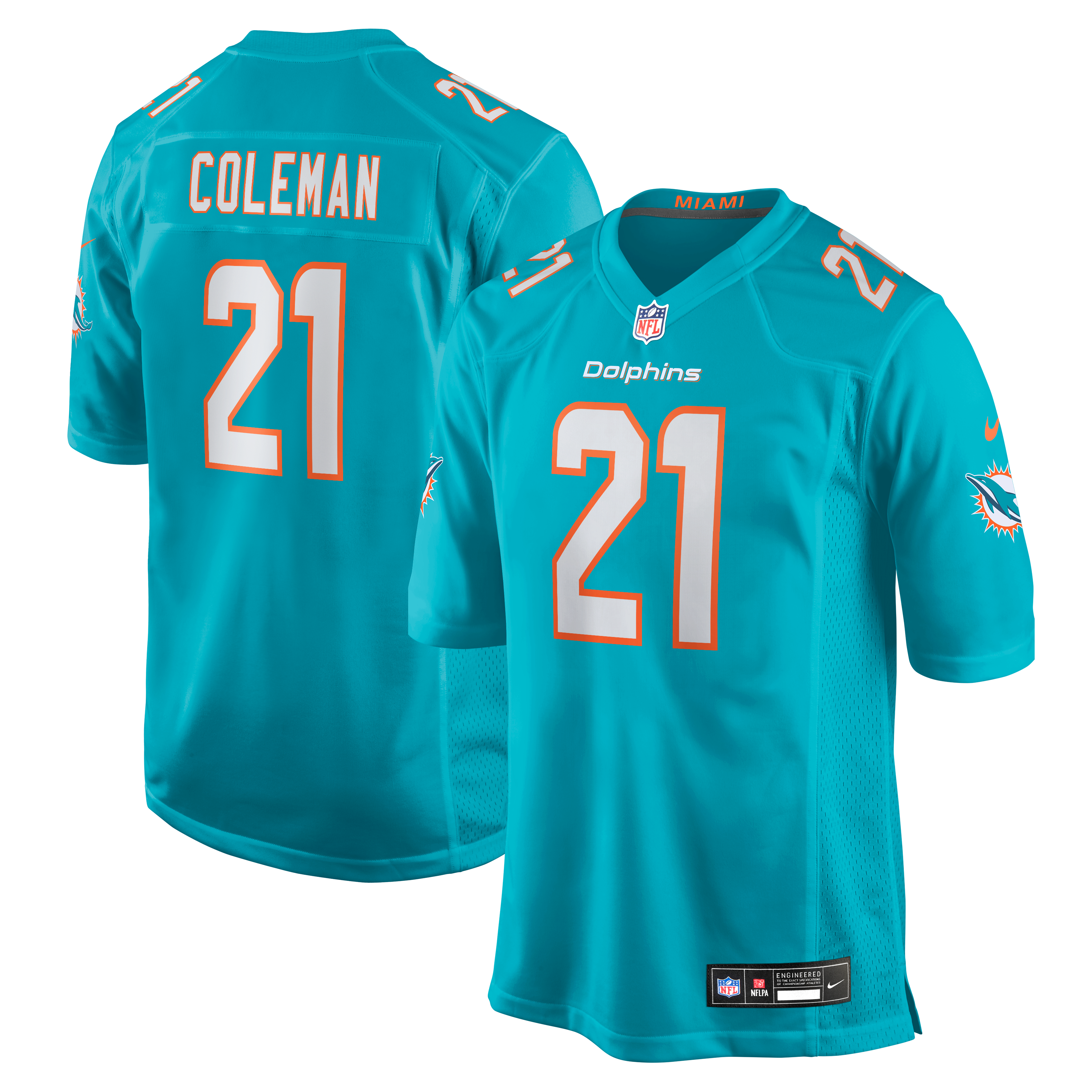 Maillot de match Nike Kevin Coleman Aqua Miami Dolphins pour homme
