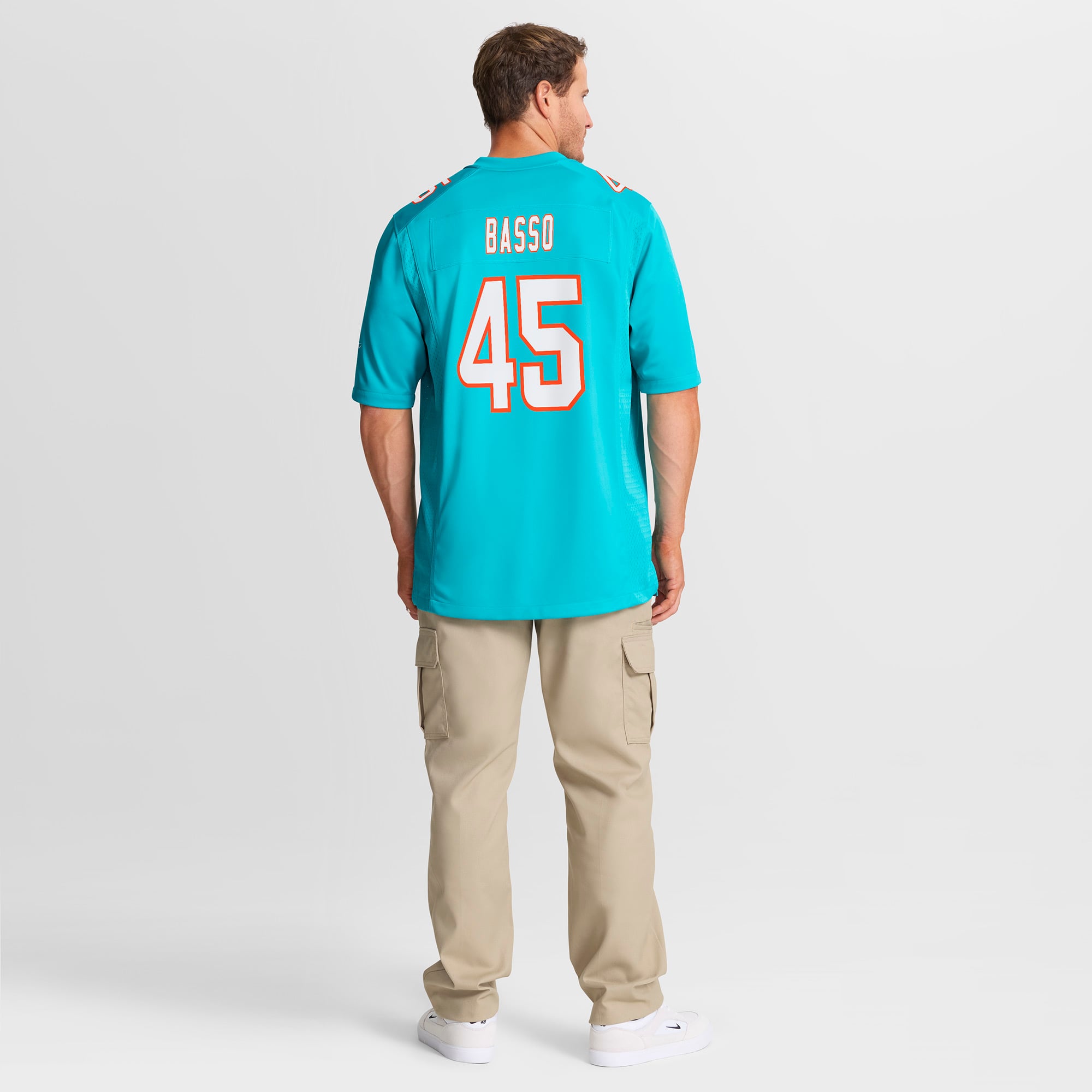 Maillot de match Nike Luke Basso Aqua Miami Dolphins pour homme