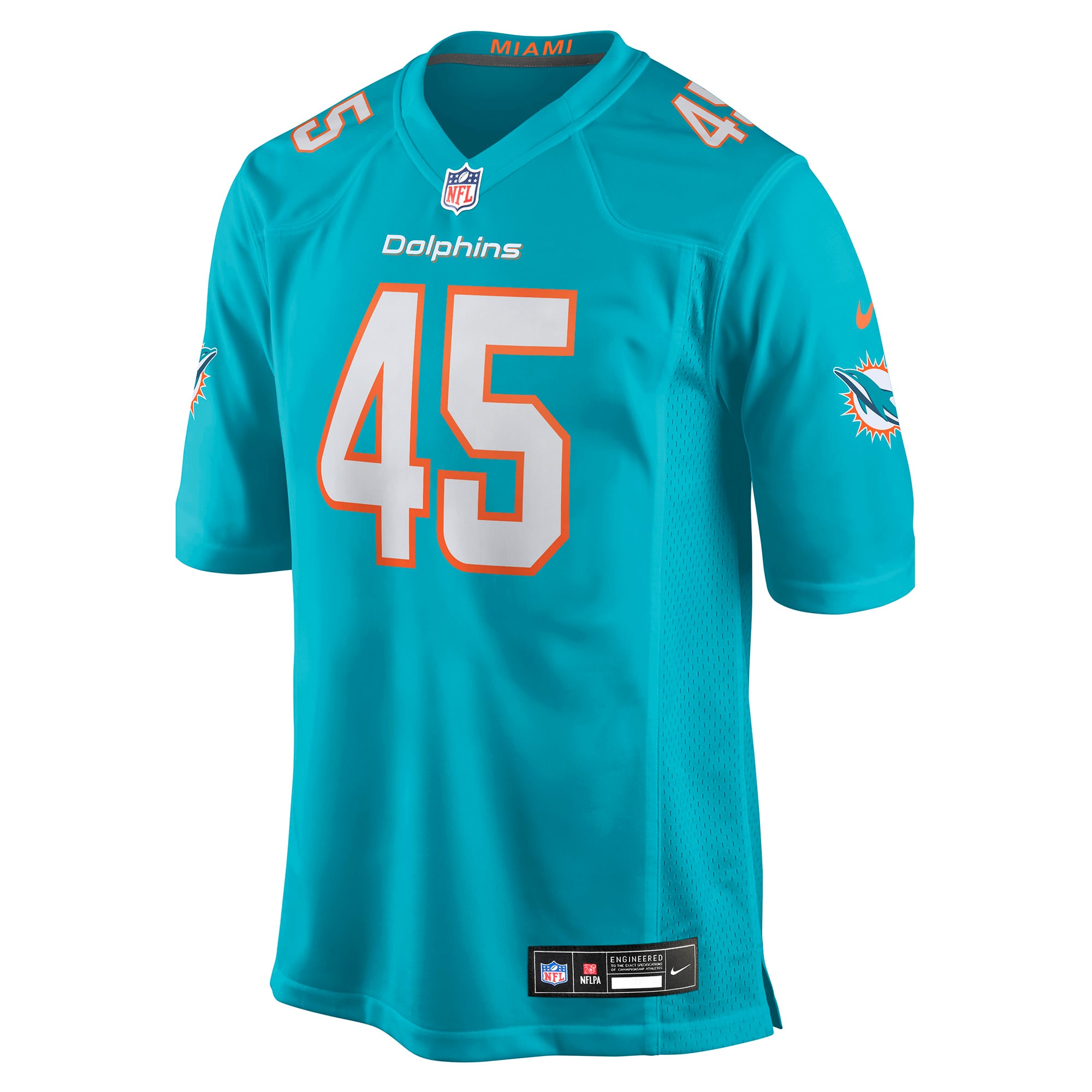 Maillot de match Nike Luke Basso Aqua Miami Dolphins pour homme