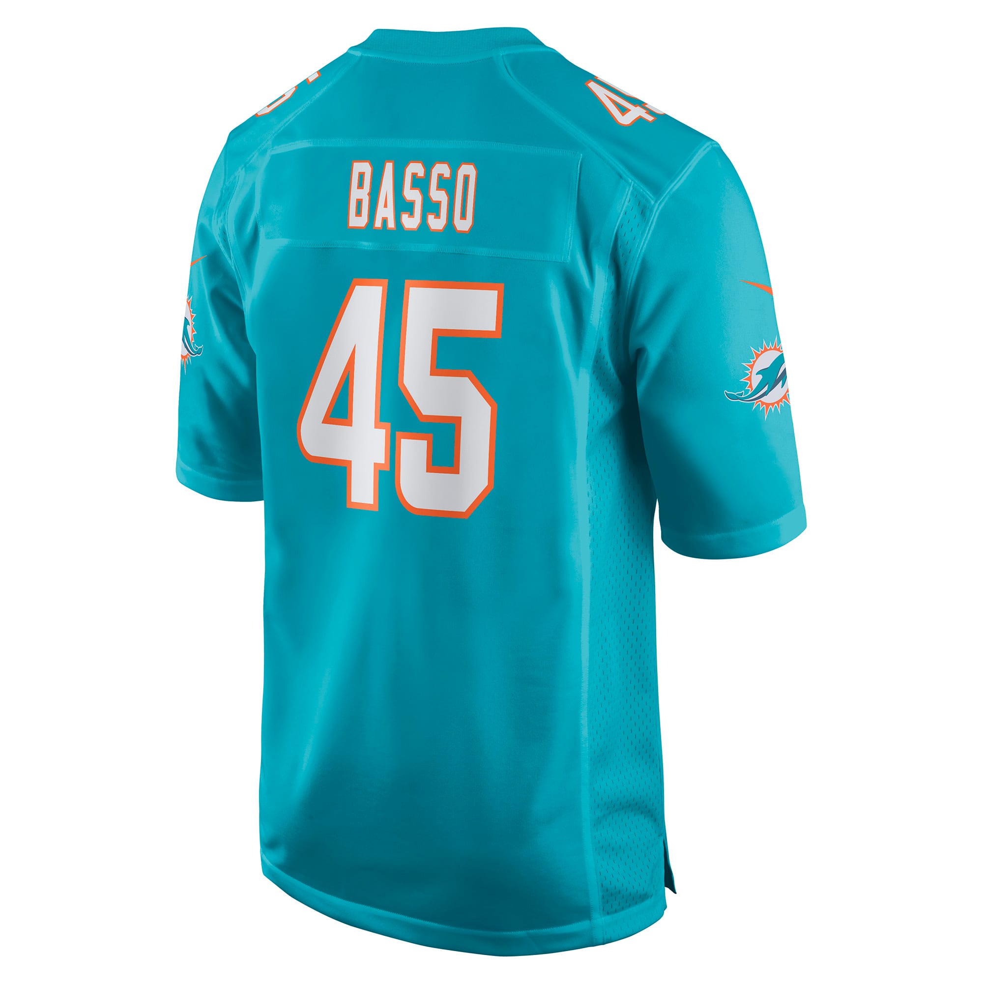 Maillot de match Nike Luke Basso Aqua Miami Dolphins pour homme