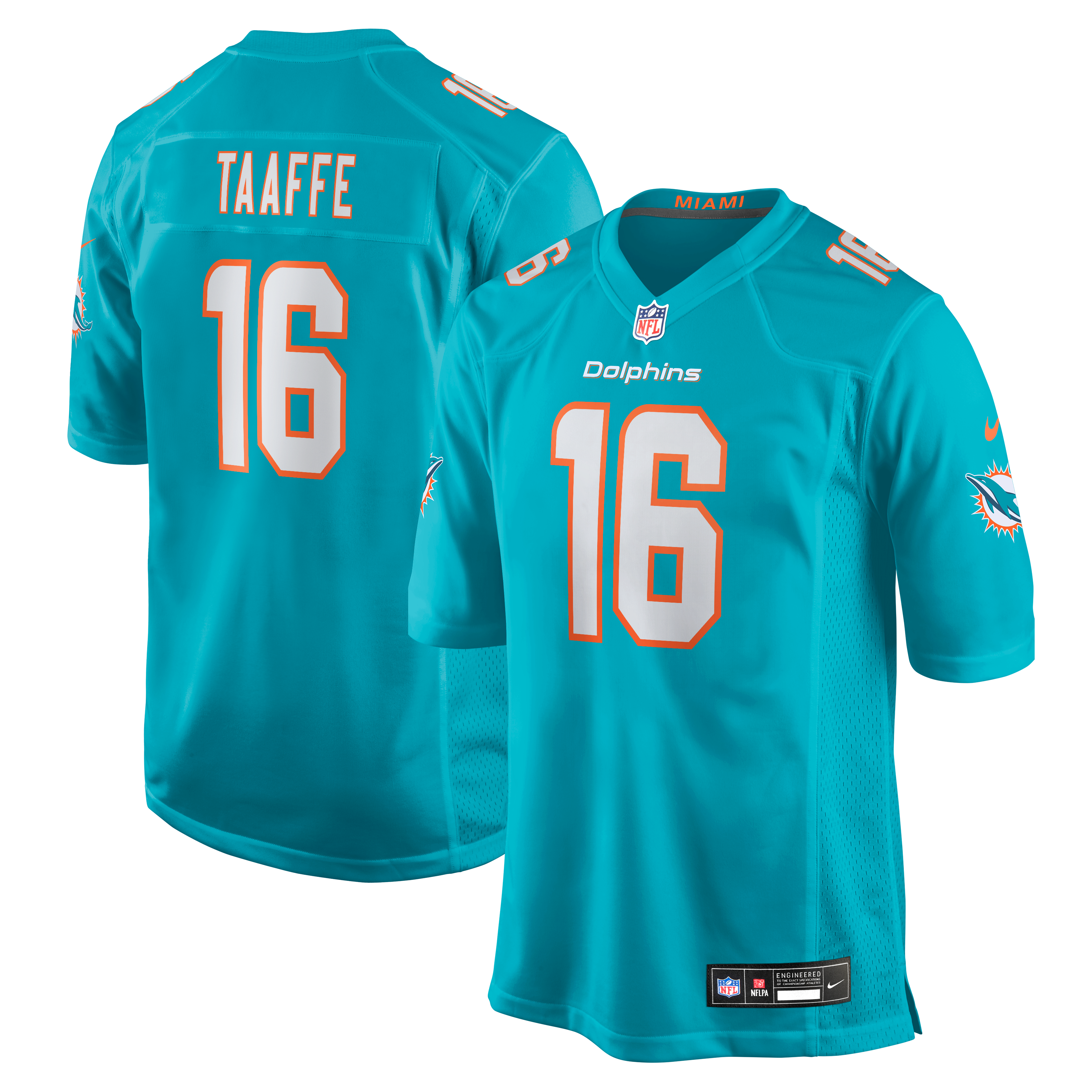 Maillot de match Nike Michael Taaffe Aqua Miami Dolphins pour homme