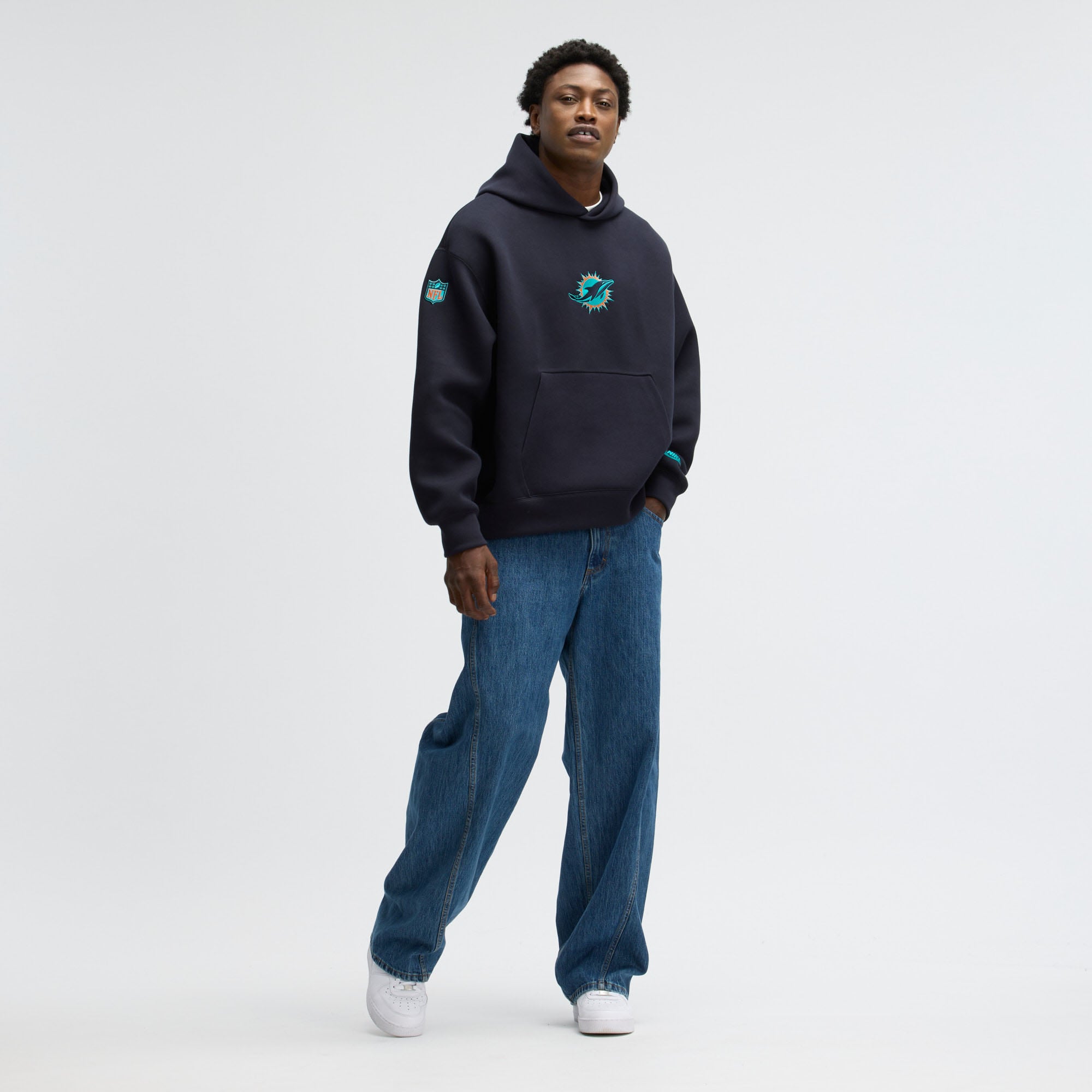 Sweat à capuche oversize en polaire technique Nike pour homme, collection Miami Dolphins Rivalries, bleu marine