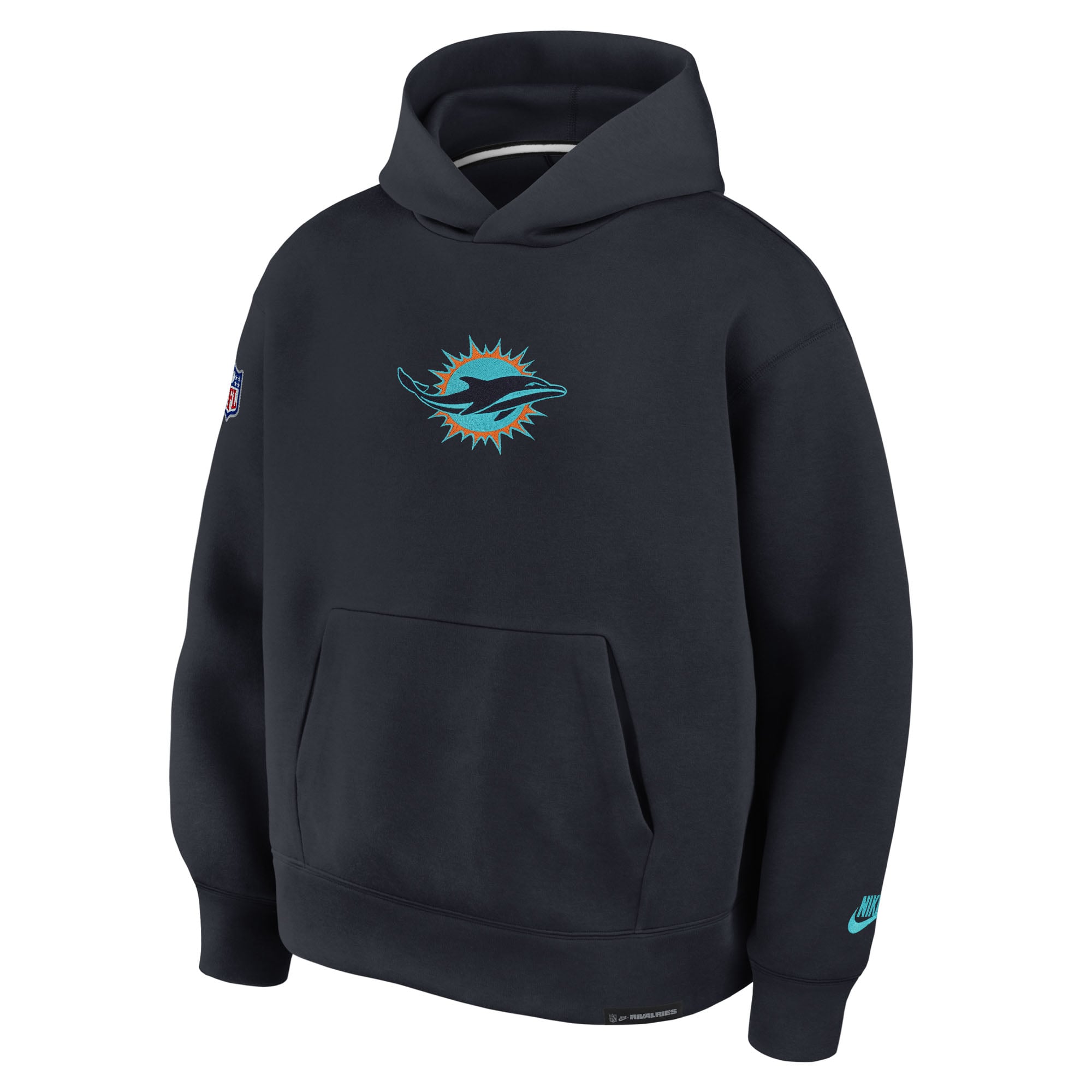 Sweat à capuche oversize en polaire technique Nike pour homme, collection Miami Dolphins Rivalries, bleu marine