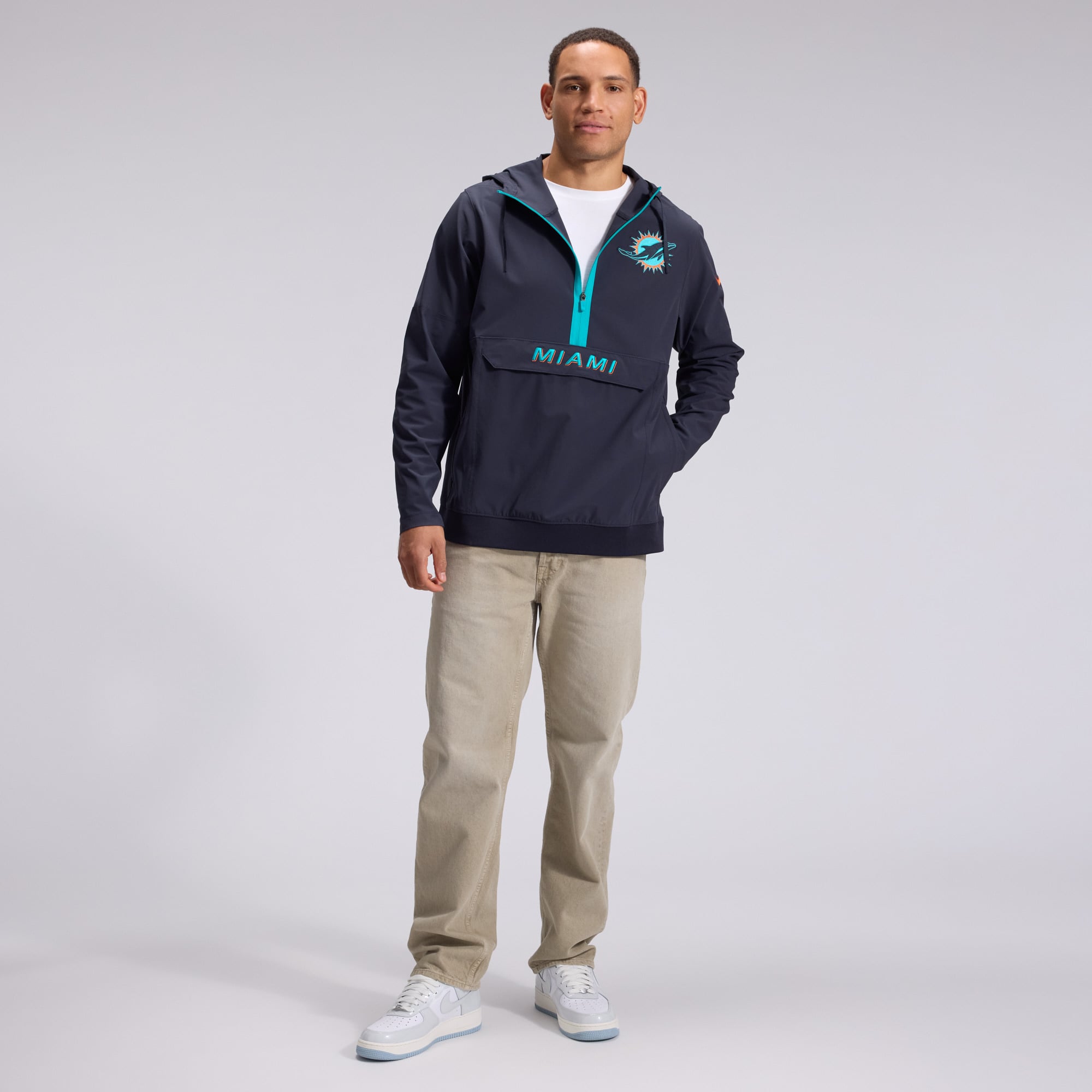 Men's Nike  Navy Miami Dolphins Rivalries Collection Sideline Anorak Half-Zip Jacket