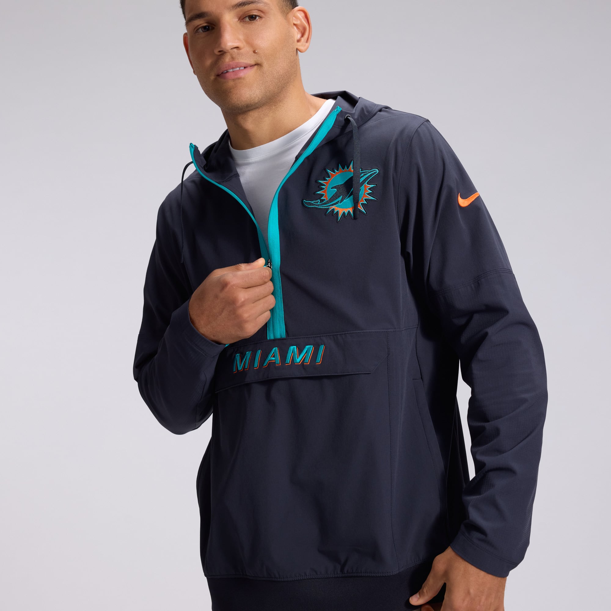 Men's Nike  Navy Miami Dolphins Rivalries Collection Sideline Anorak Half-Zip Jacket