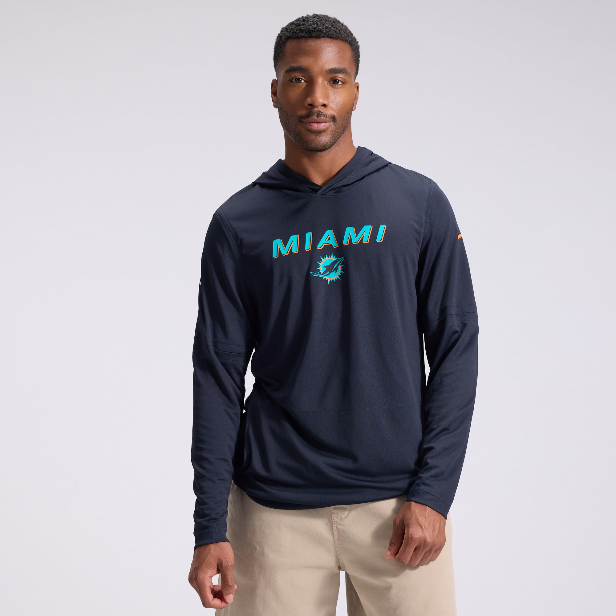 Men's Nike  Navy Miami Dolphins Rivalries Collection Sideline Lightweight Hooded Long Sleeve Top