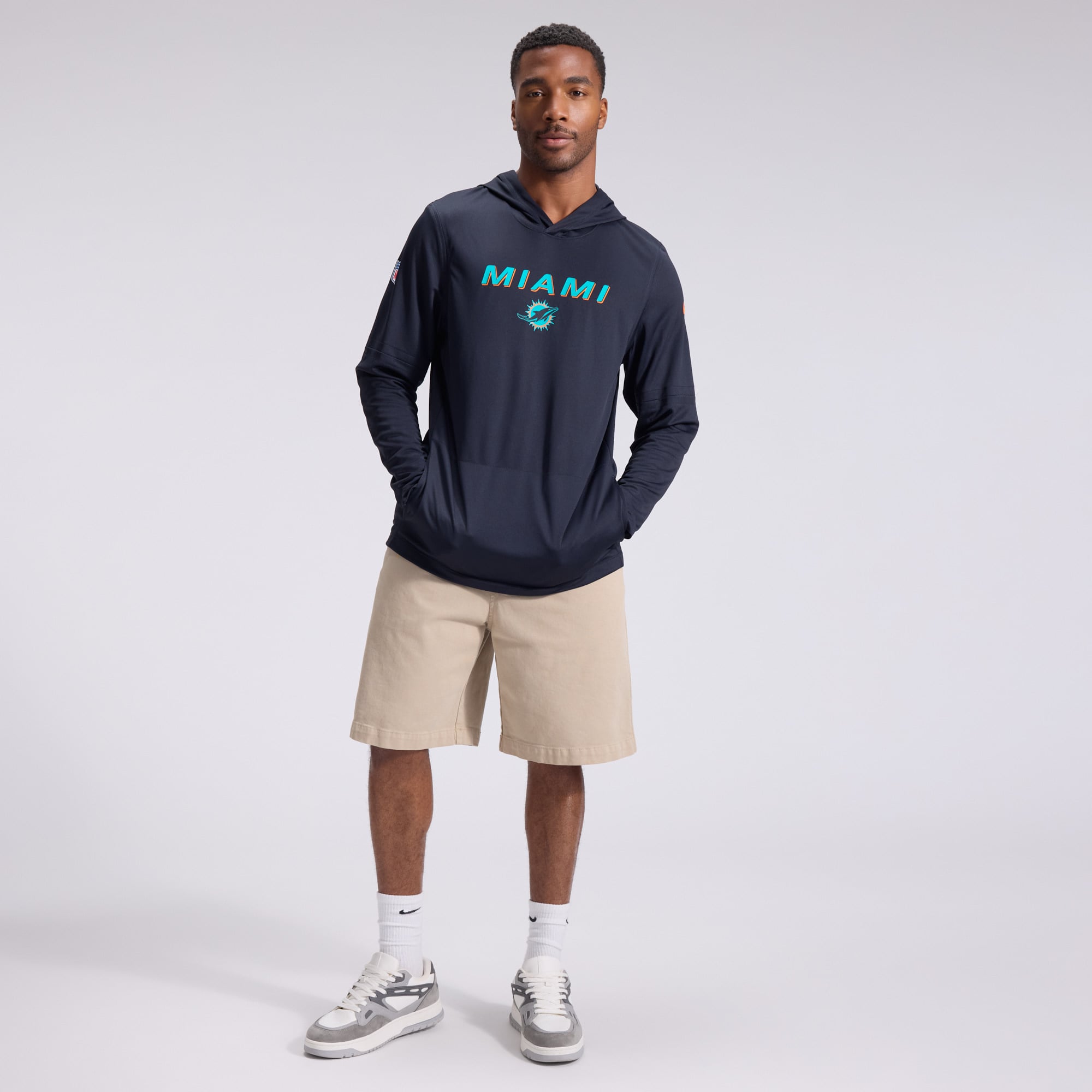 Men's Nike  Navy Miami Dolphins Rivalries Collection Sideline Lightweight Hooded Long Sleeve Top