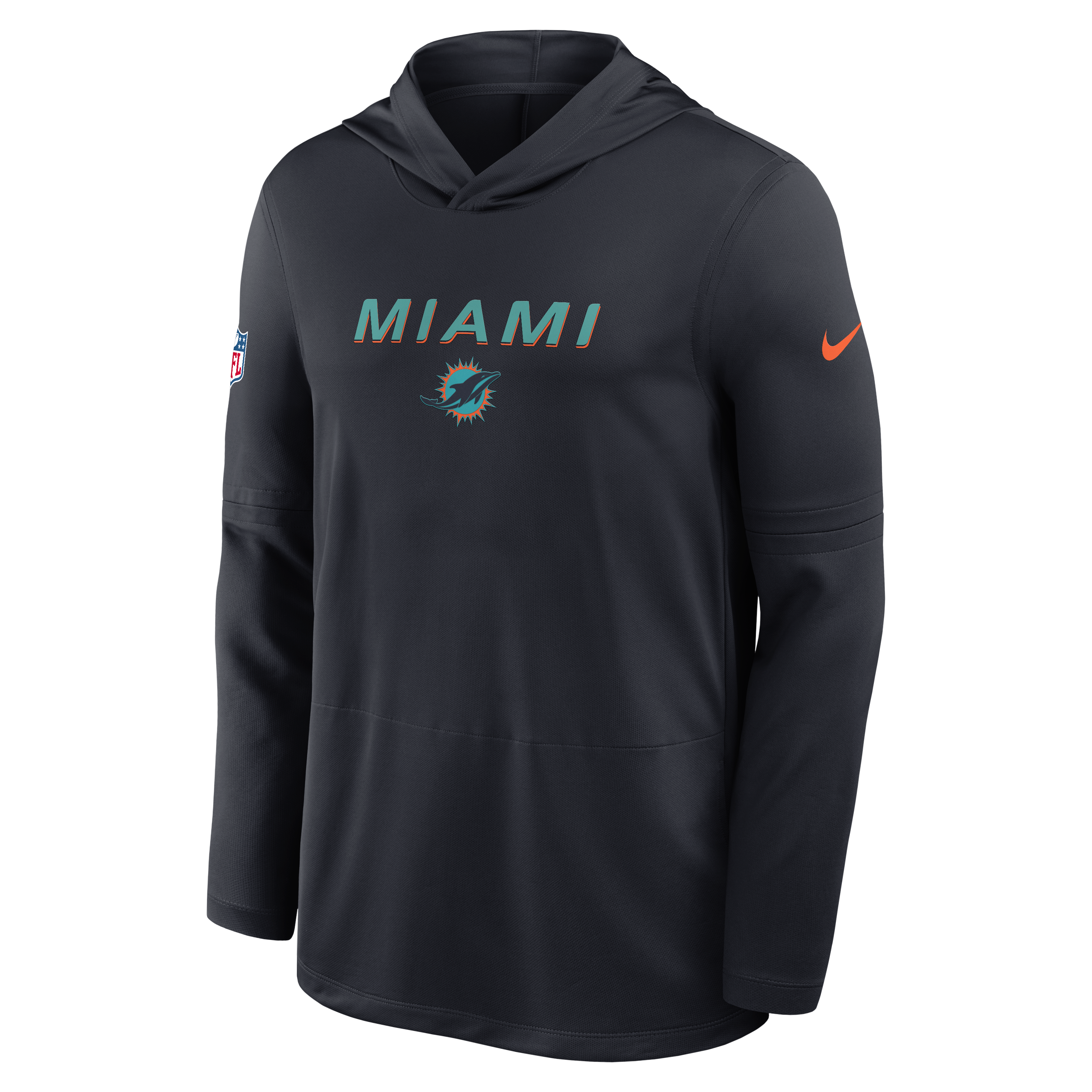 Men's Nike Navy Miami Dolphins Rivalries Collection Sideline Lightweight Hooded Long Sleeve Top