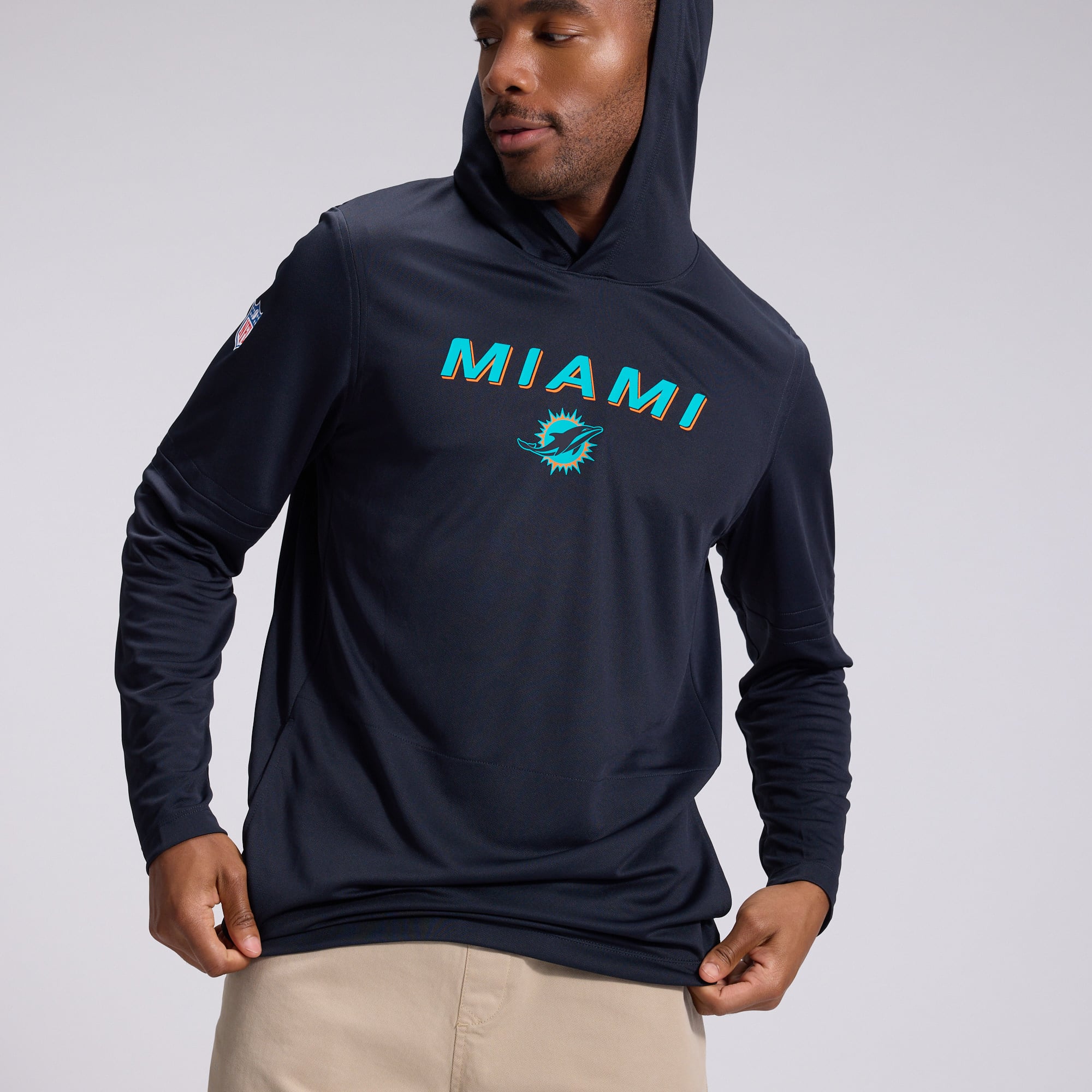 Men's Nike  Navy Miami Dolphins Rivalries Collection Sideline Lightweight Hooded Long Sleeve Top