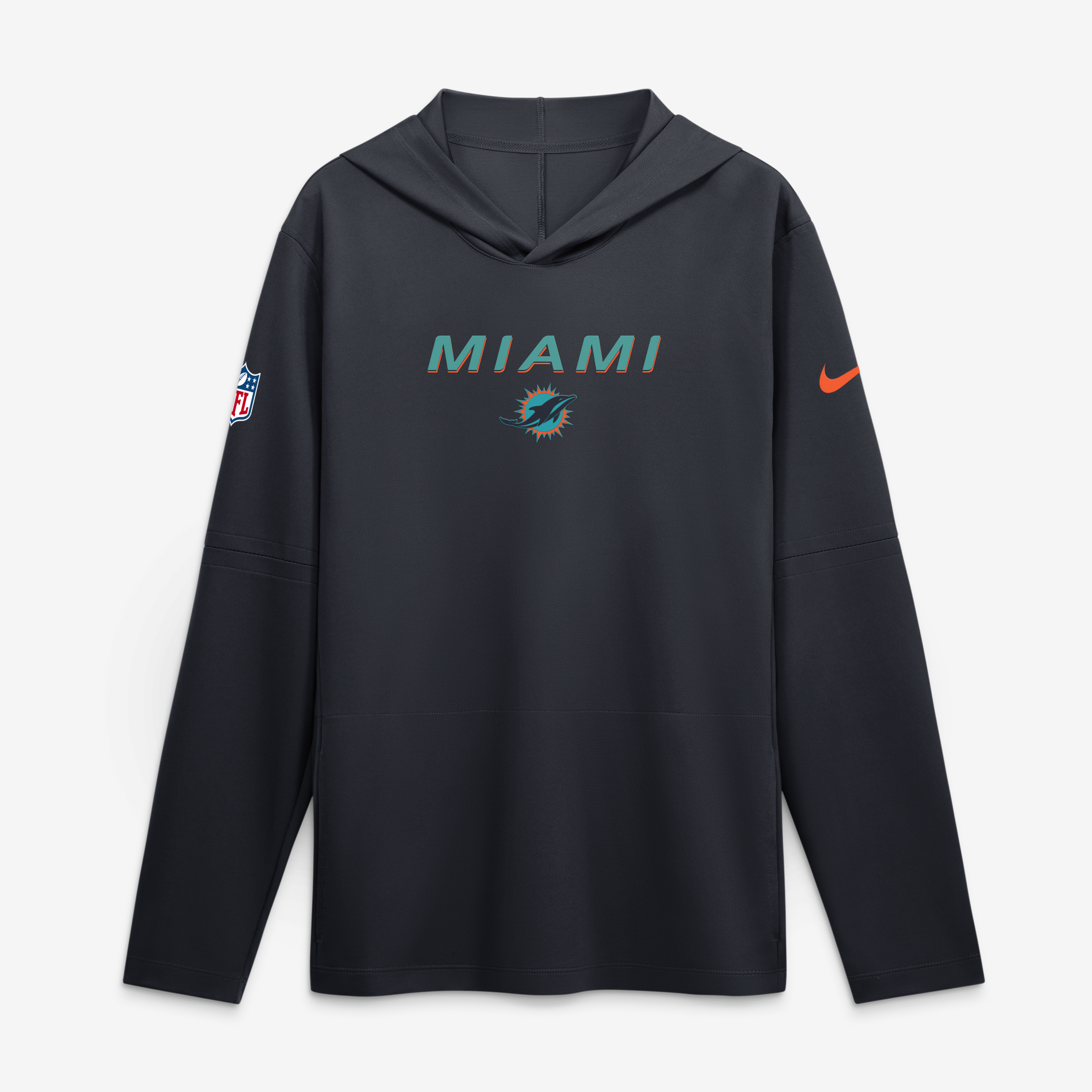 Men's Nike Navy Miami Dolphins Rivalries Collection Sideline Lightweight Hooded Long Sleeve Top