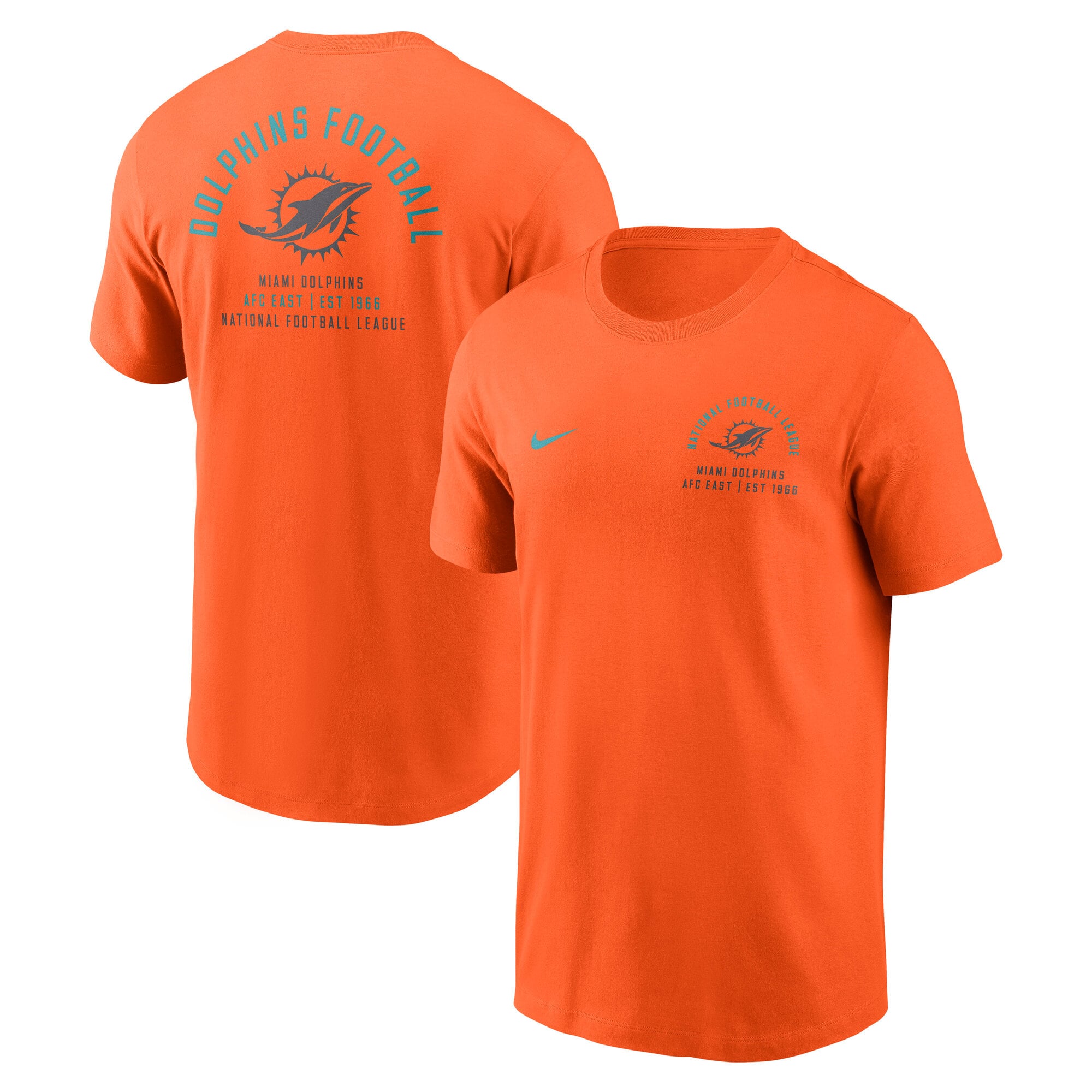 T-shirt Nike orange Miami Dolphins à logo divisé pour homme